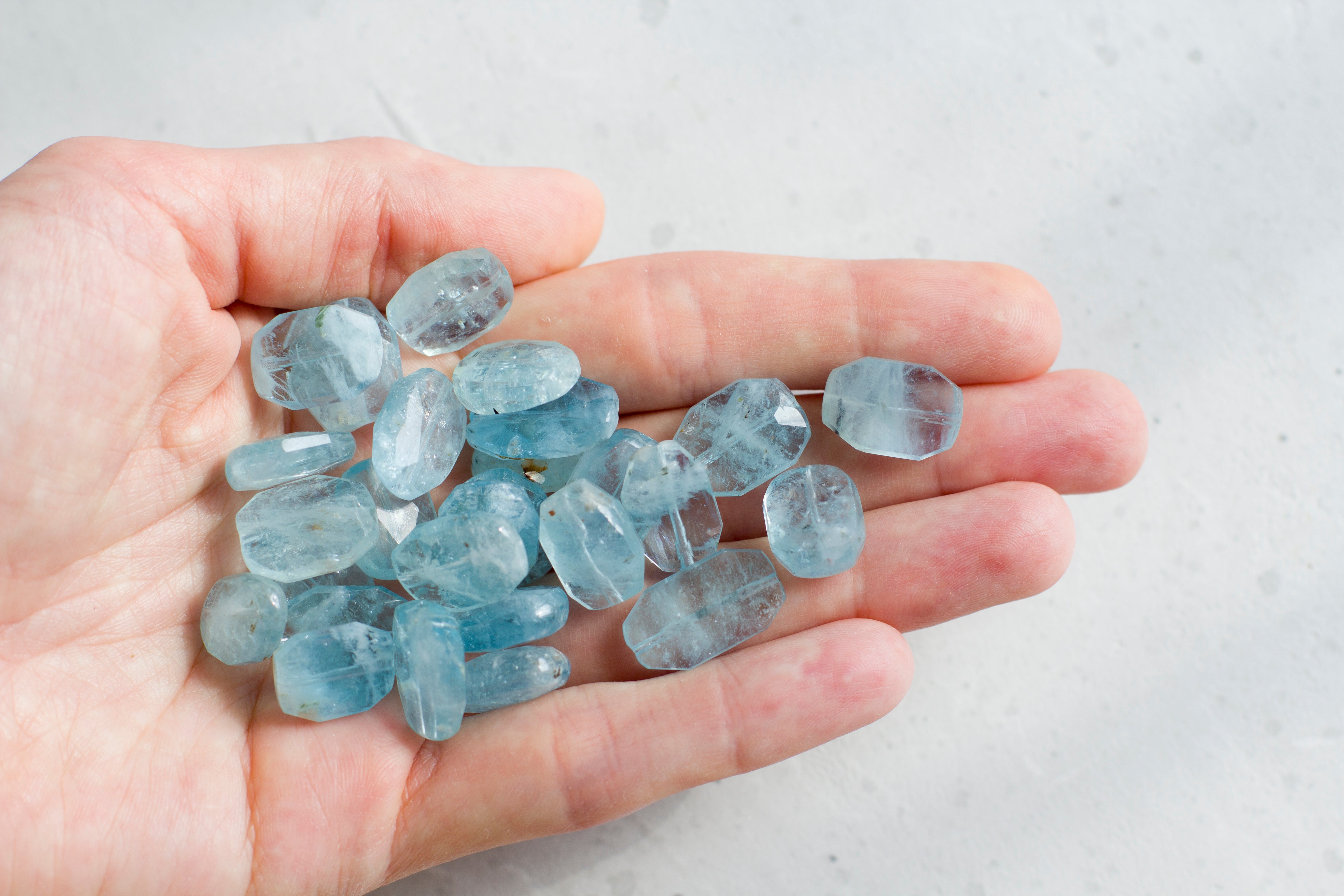 A light blue Aquamarine gemstone with a clear transparent appearance