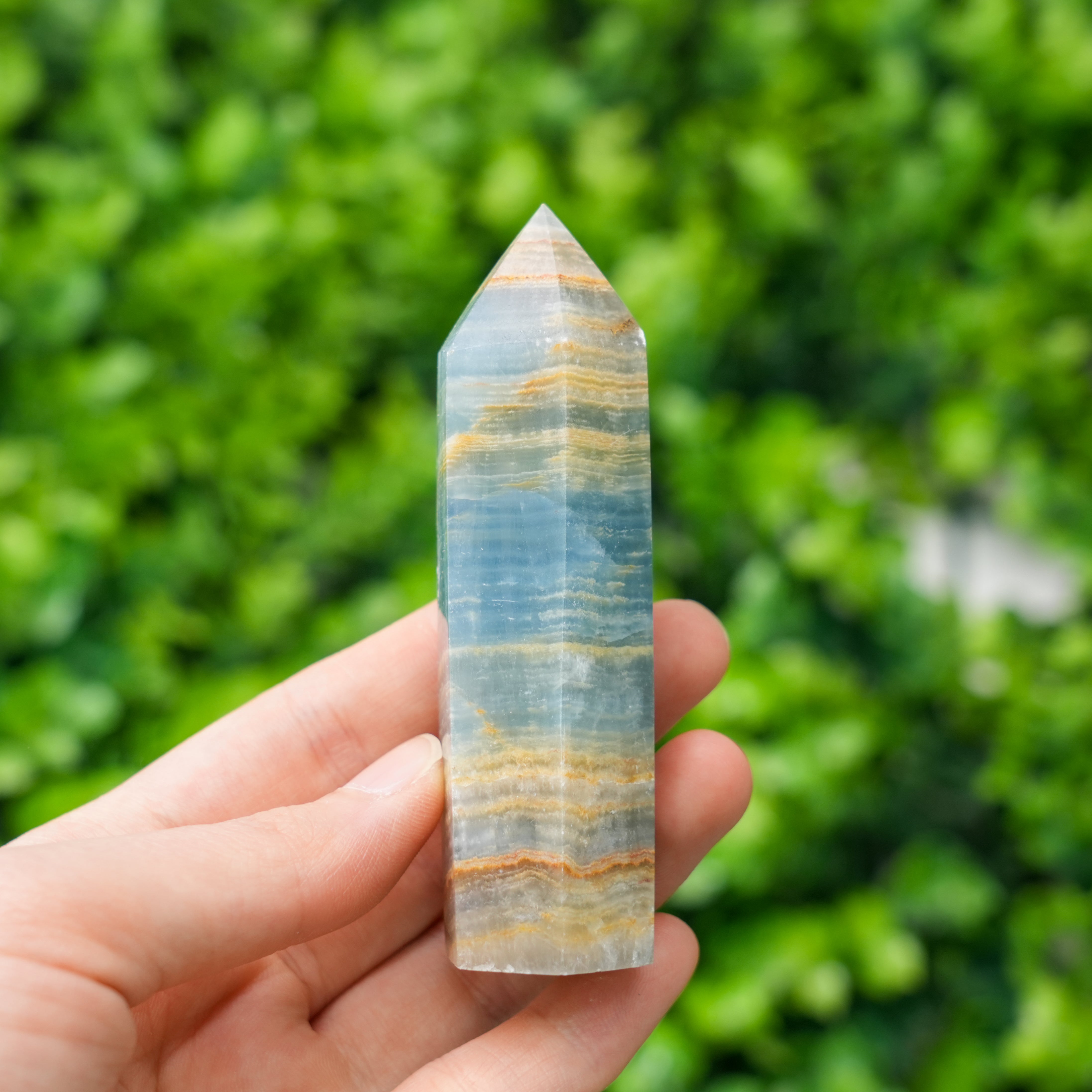 Natural Blue Onyx Single Point Crystal High Clarity Energy Wand for Alignment & Focus