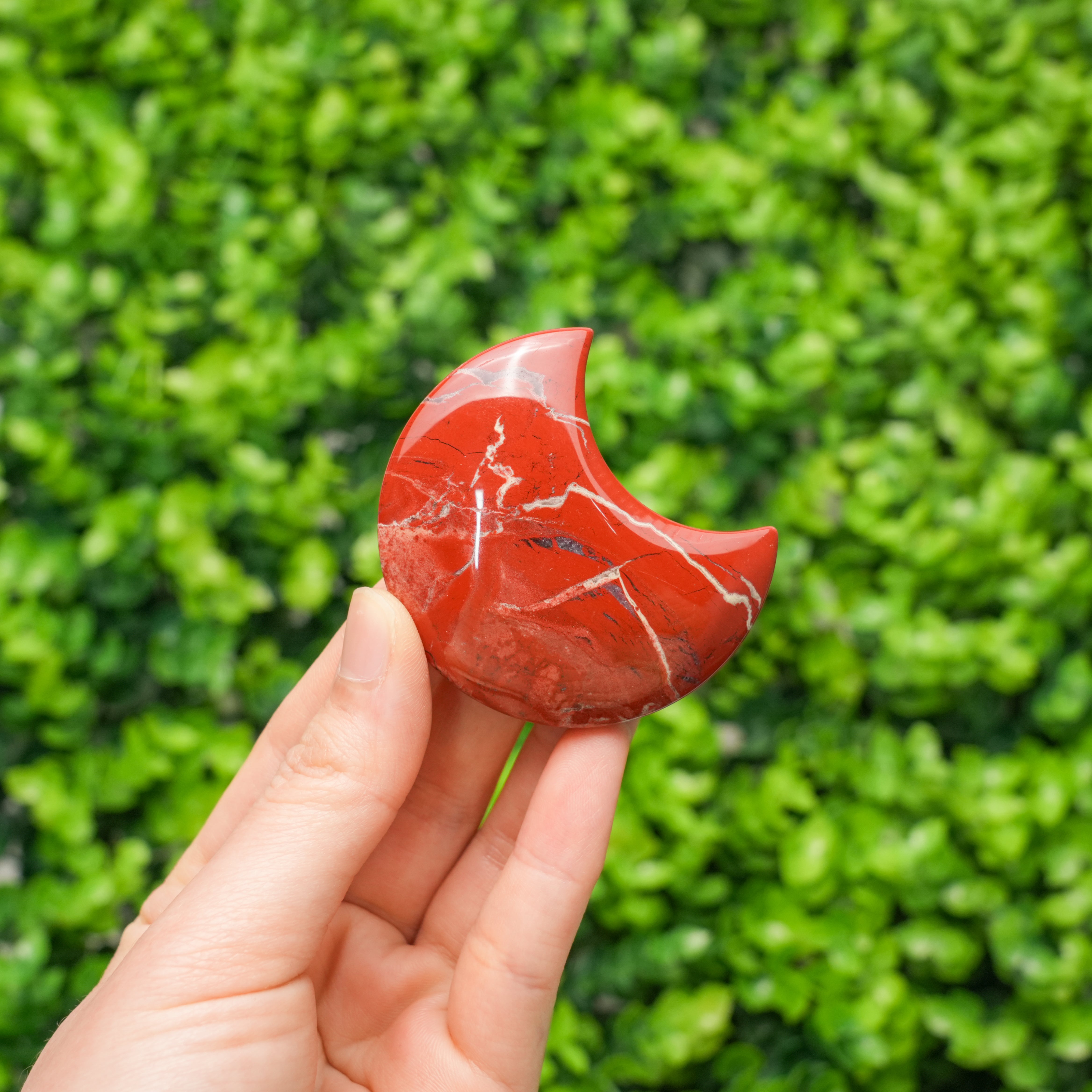 Red Jasper Mini Moon Crystal | Healing Stone for Grounding & Stability, Cute Home Decor