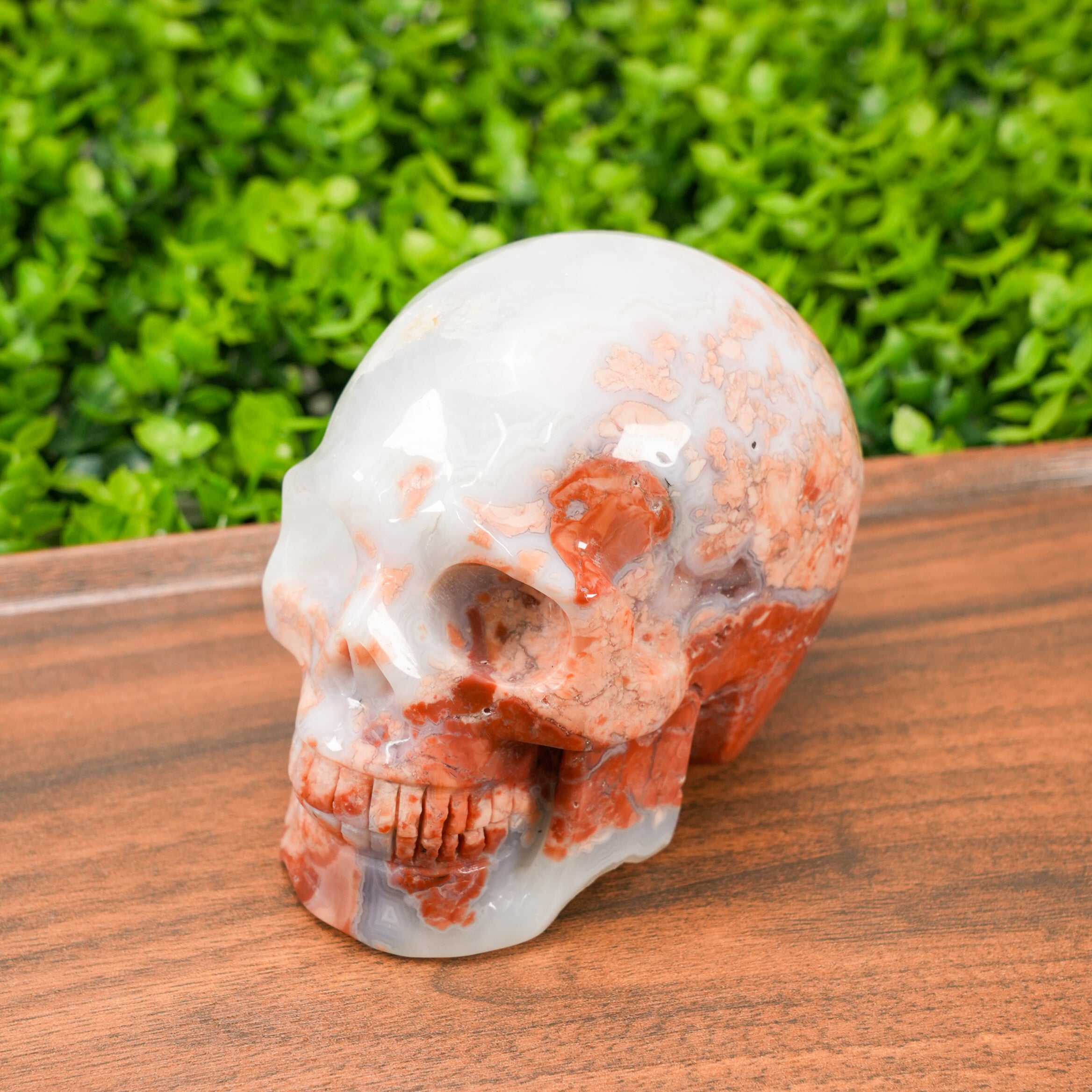 Hand-Carved Flower Agate Skull Large Natural Pink Flower Agate Crystal Sculpture, Healing Stone Skull for Feminine Energy, Aesthetic Home Decor, Unique Spiritual Gift