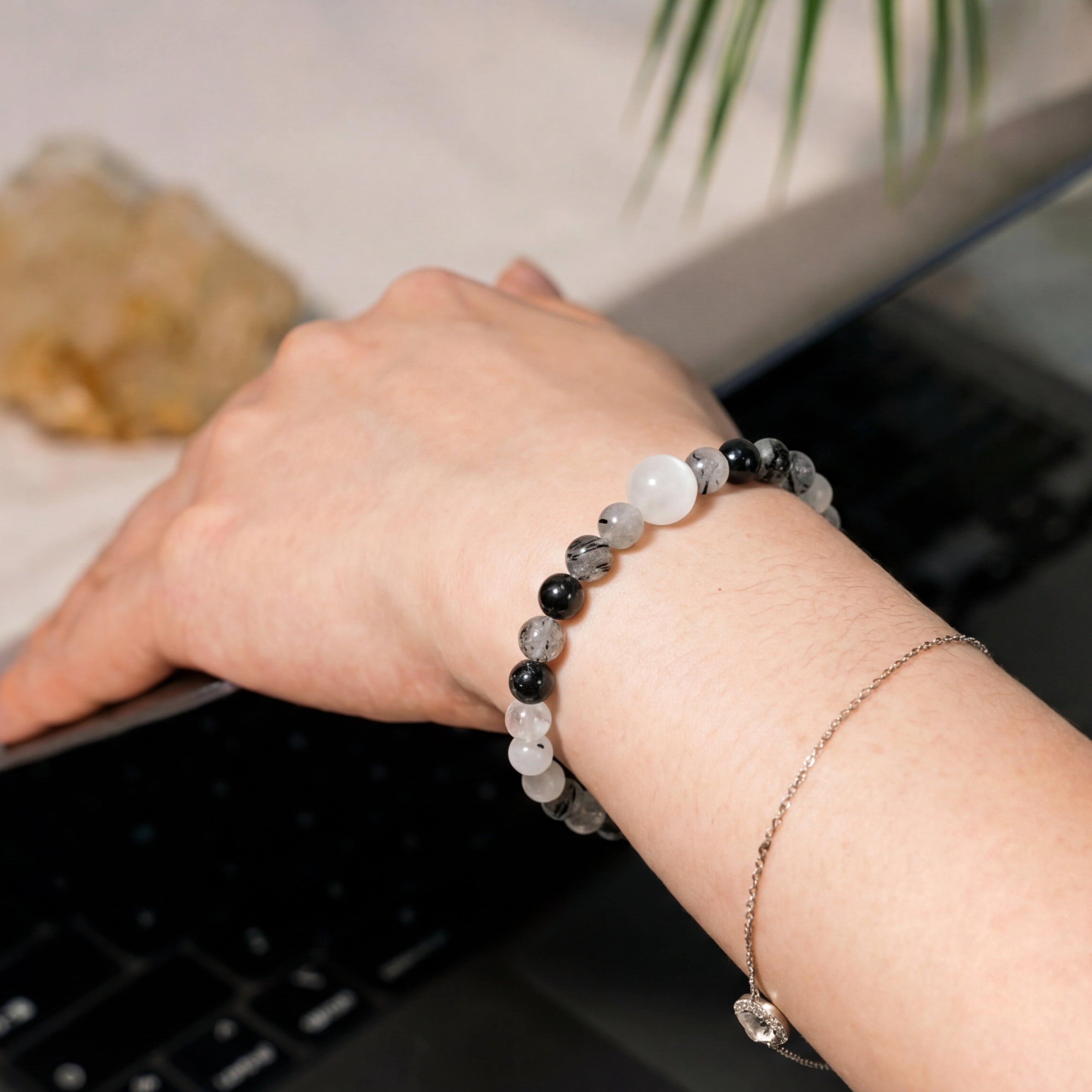 Black Rutilated Quartz Handmade Bracelet