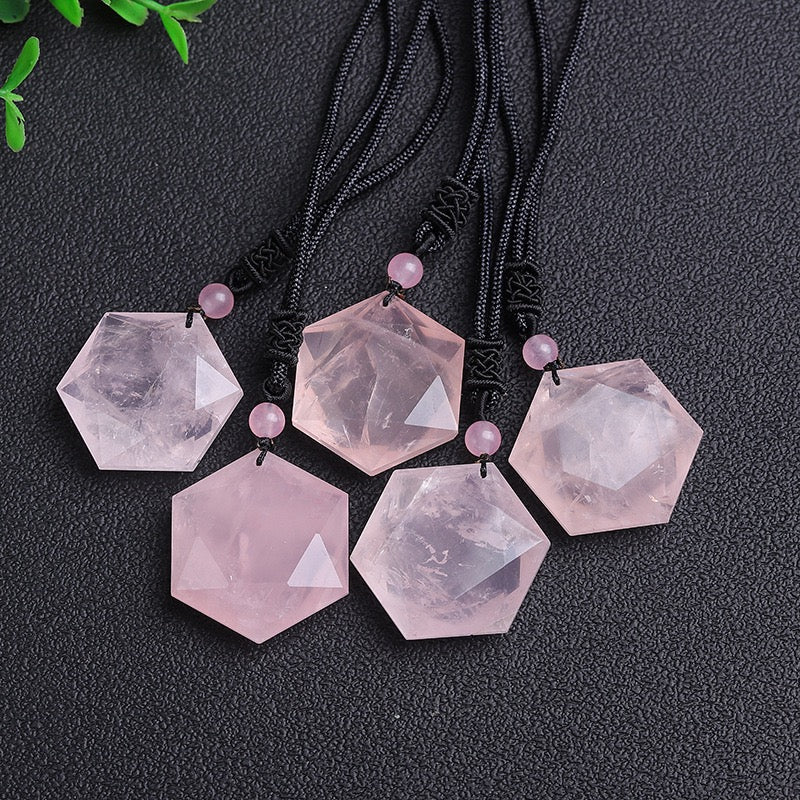 Rose Quartz Hexagram Pendant Necklace