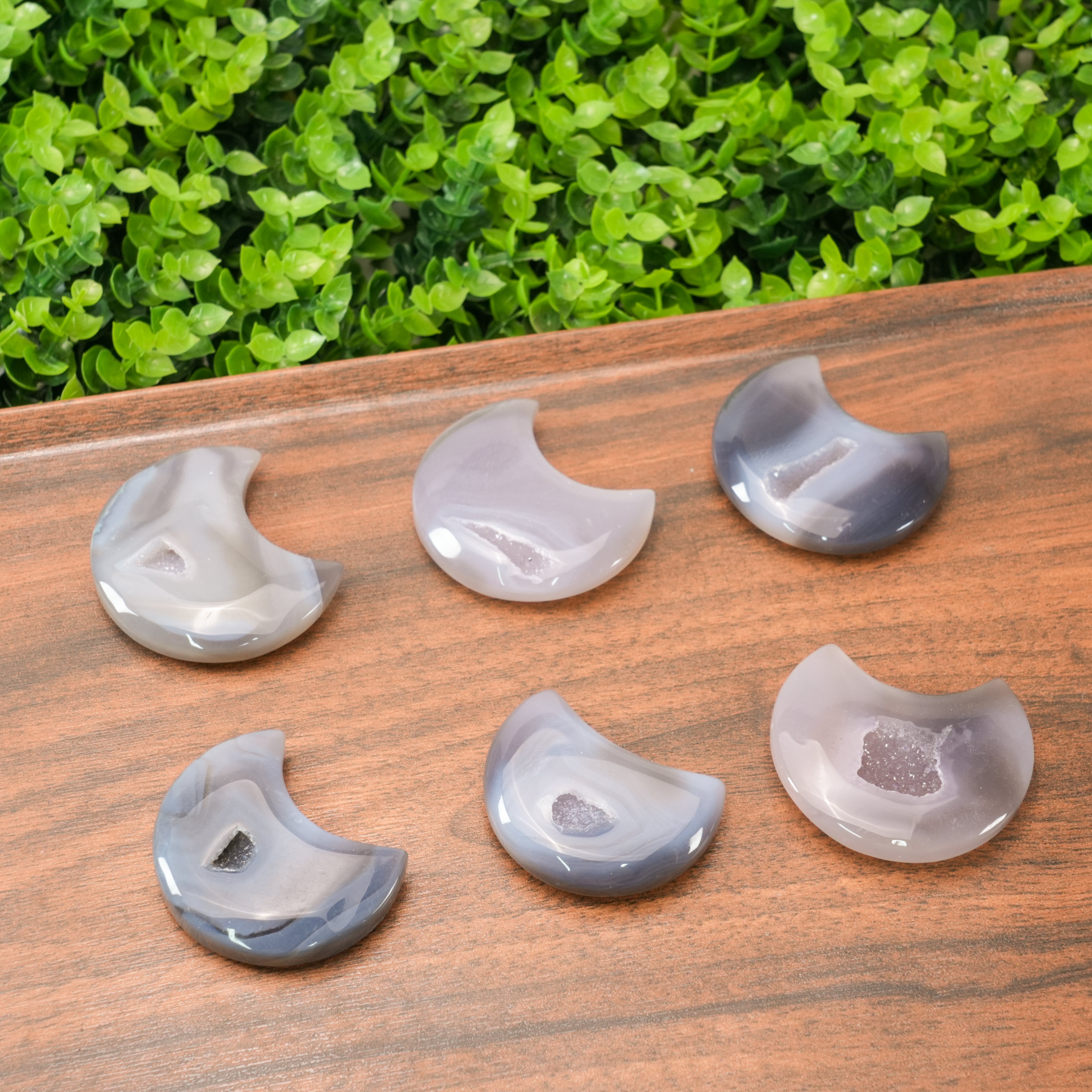 Mini Grey Agate Moon Crystal | Handmade Natural Stone, Pocket Size Healing Crystal & Home Accent