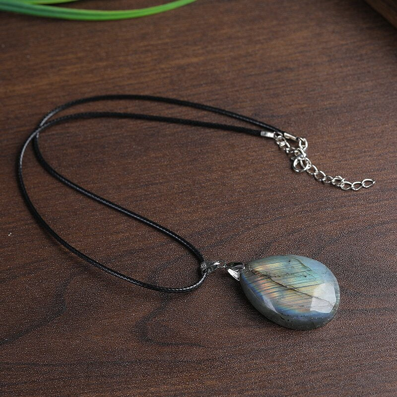Labradorite Raw Stone Leaf Water Drop Pendant
