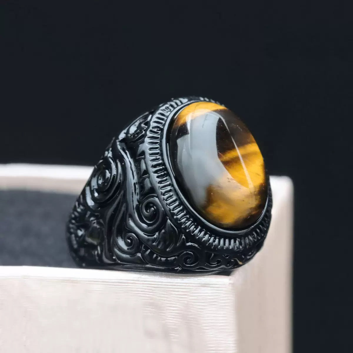 Retro Black Carved Punk Men Ring