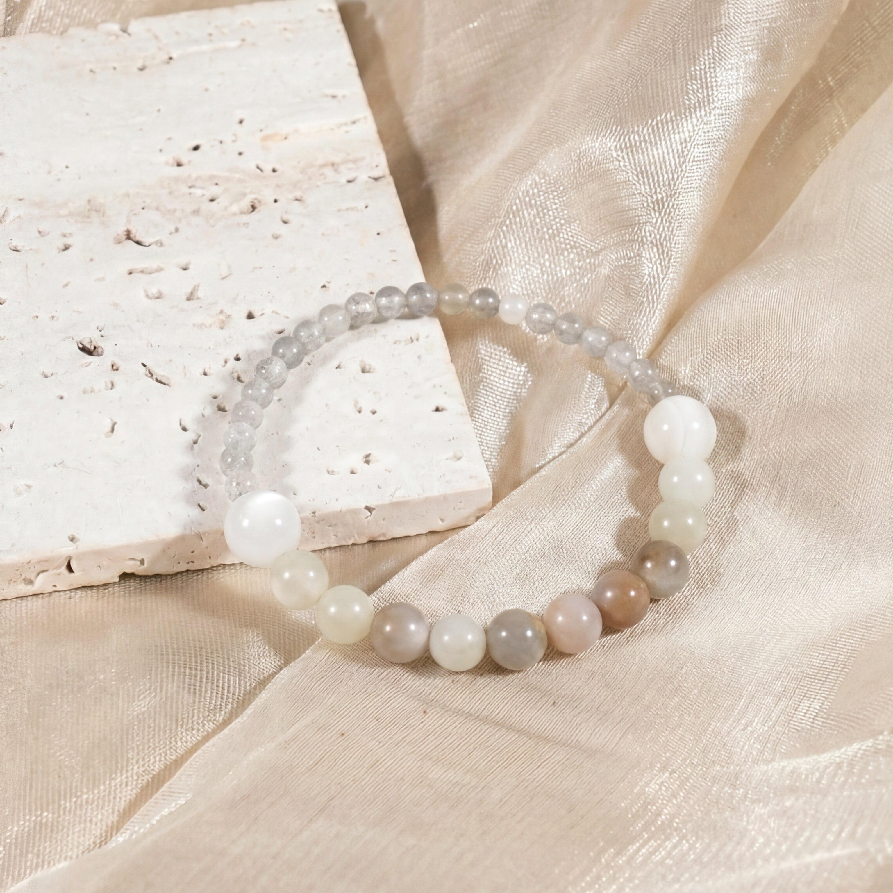 Custom Moonstone & Clear Quartz Bracelet