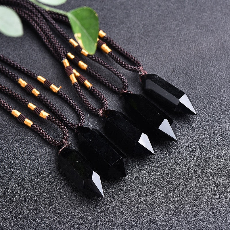 Obsidian Double Pointed Column Pendant