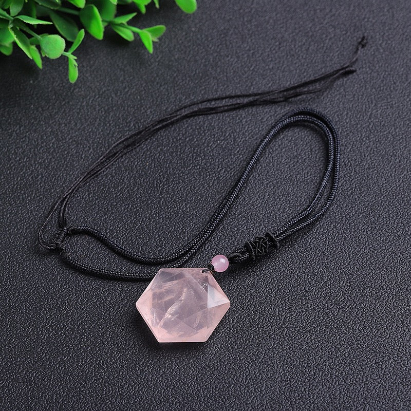 Rose Quartz Hexagram Pendant Necklace