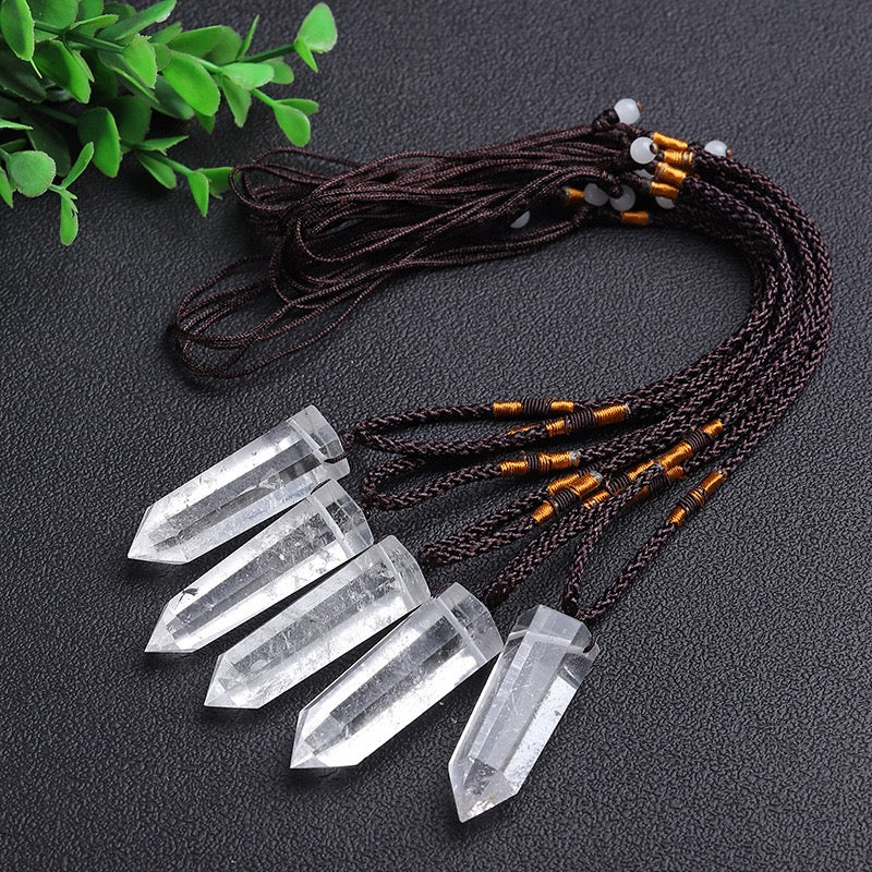 Clear Quartz Single Pointed Hexagonal Prism Pendant