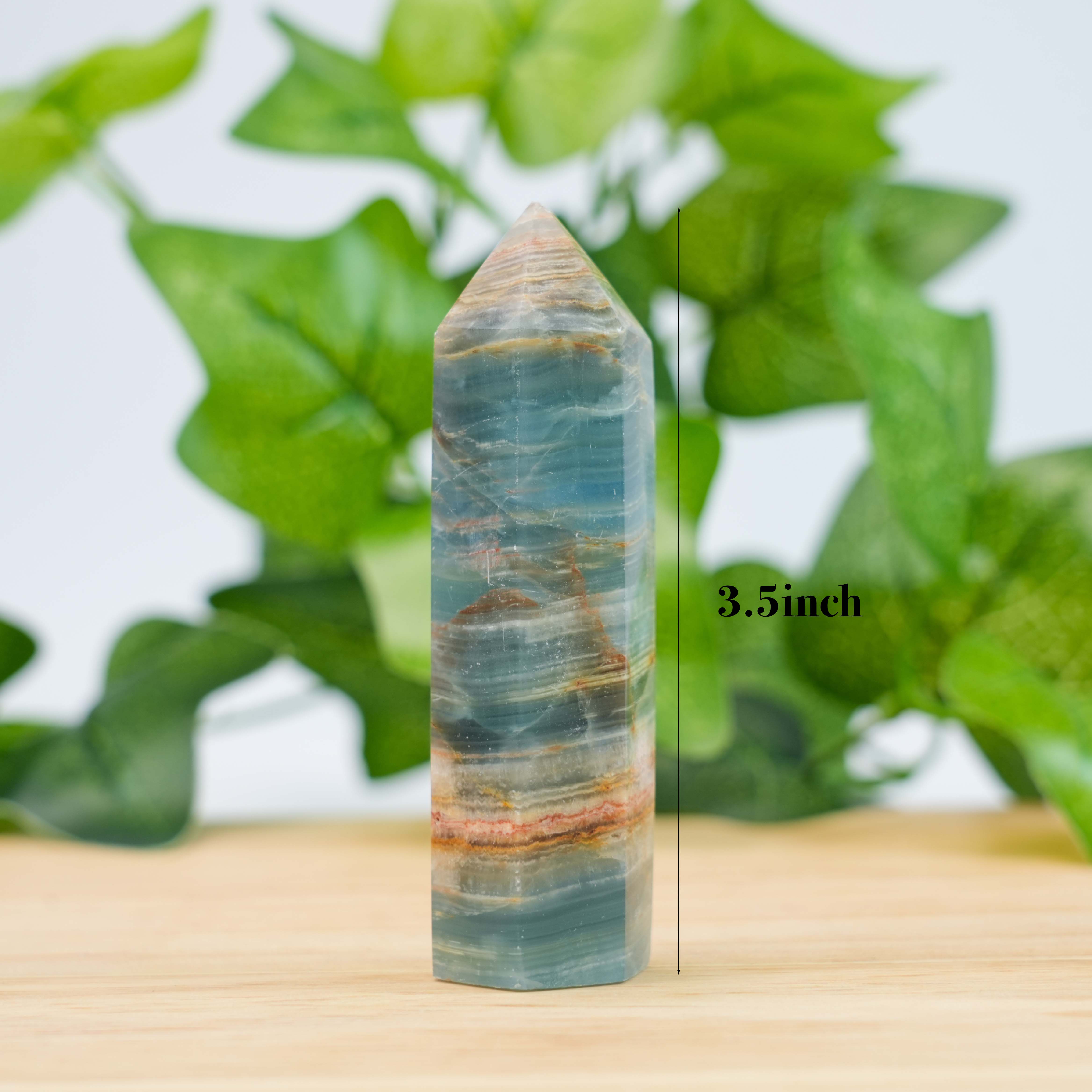 Natural Blue Onyx Single Point Crystal High Clarity Energy Wand for Alignment & Focus
