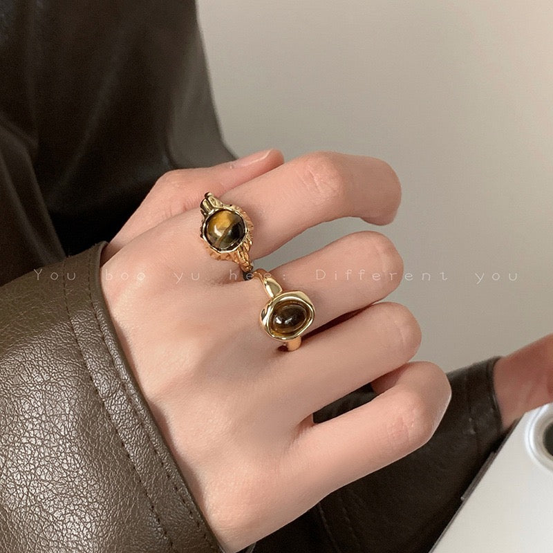High-End Water Drop Tiger Eye Stone Open Ring