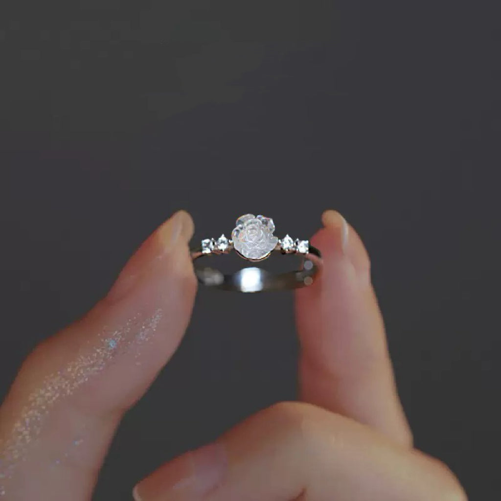 Light Luxury Crystal White Rose Ring