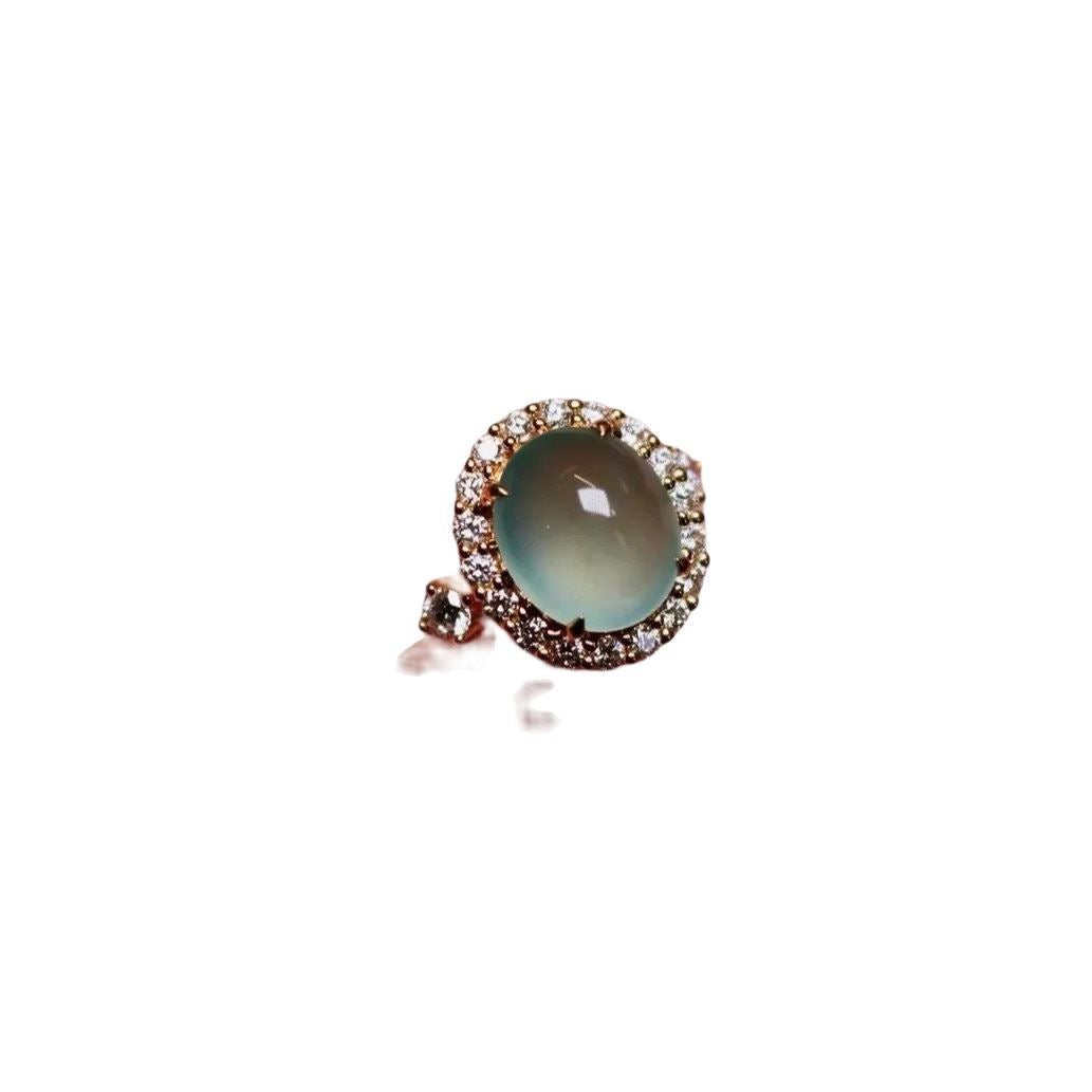 Green Chalcedony Egg-Shaped Women Ring