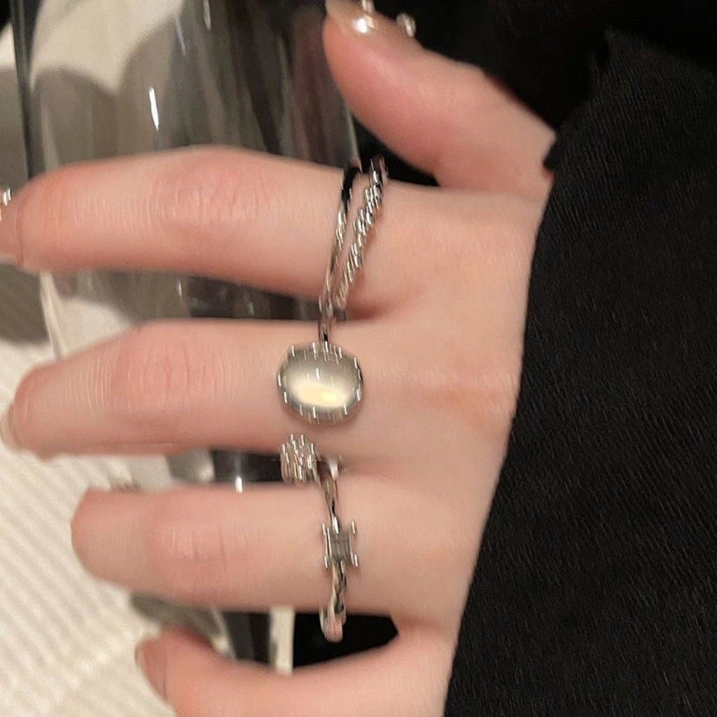 Light Luxury Niche Design Double-Layer Moonstone Ring