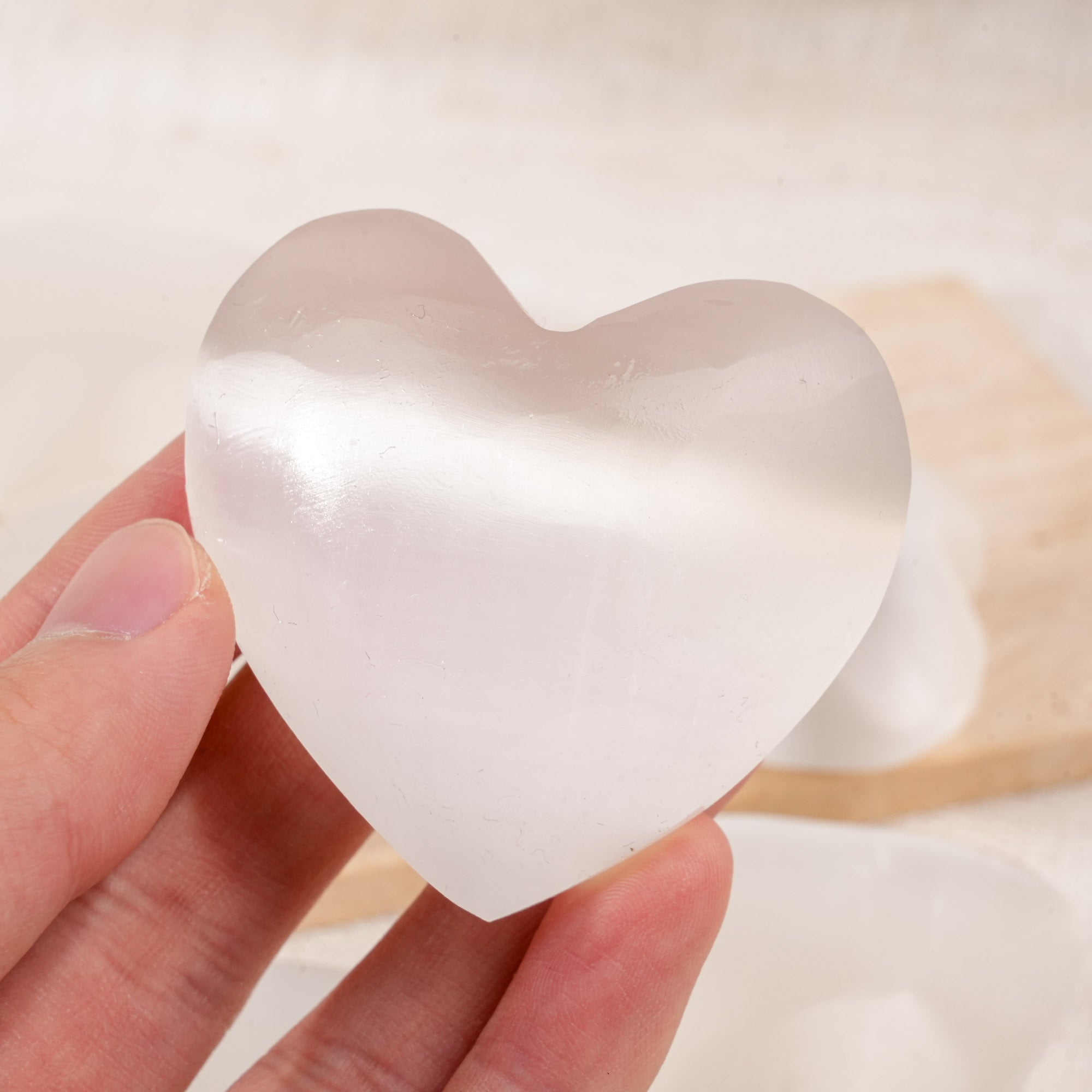 Selenite Heart Palm Stone