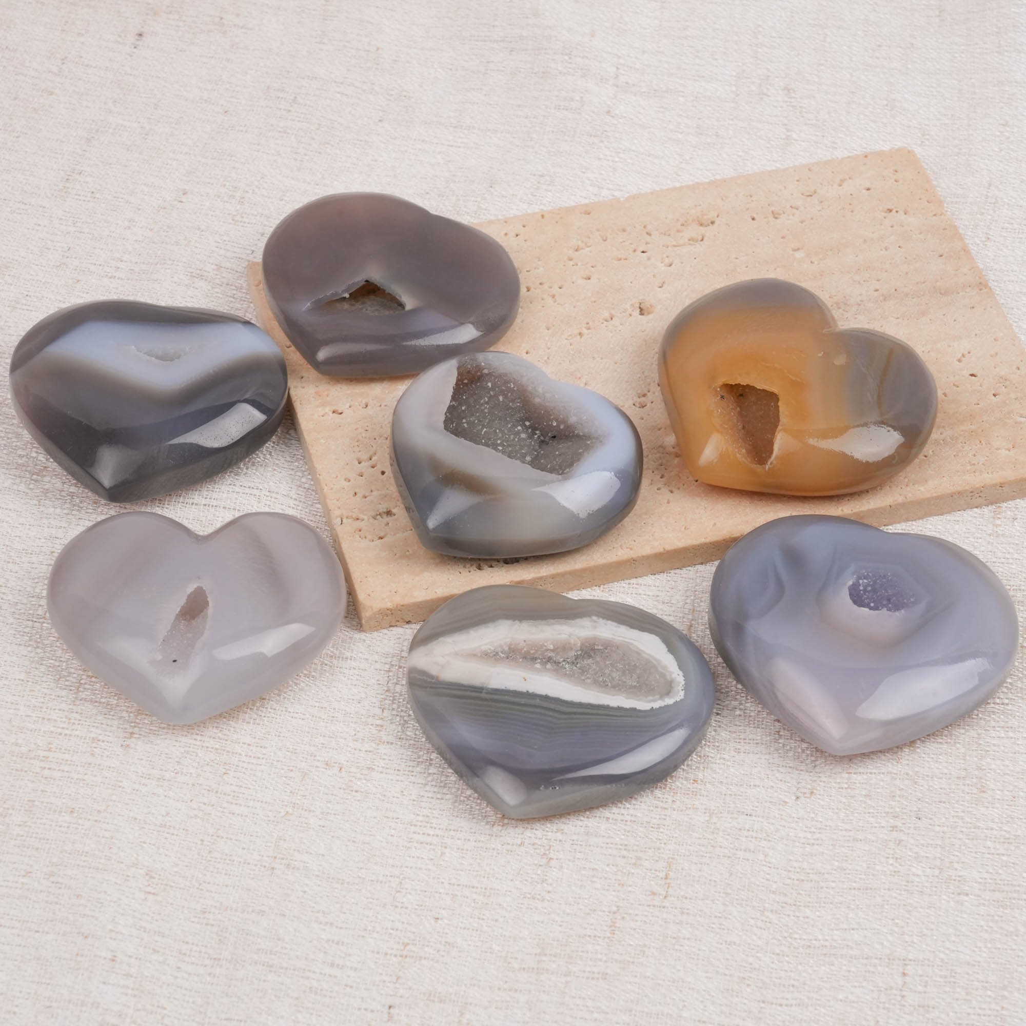 Gray Agate Heart Palm Stone