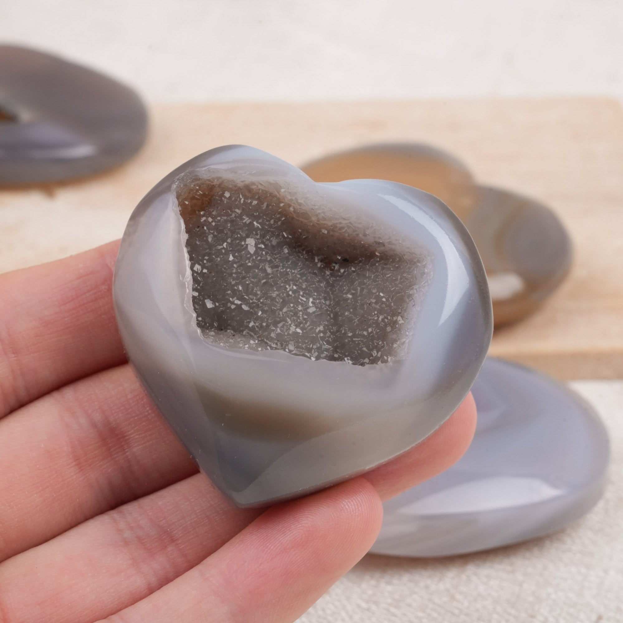Gray Agate Heart Palm Stone