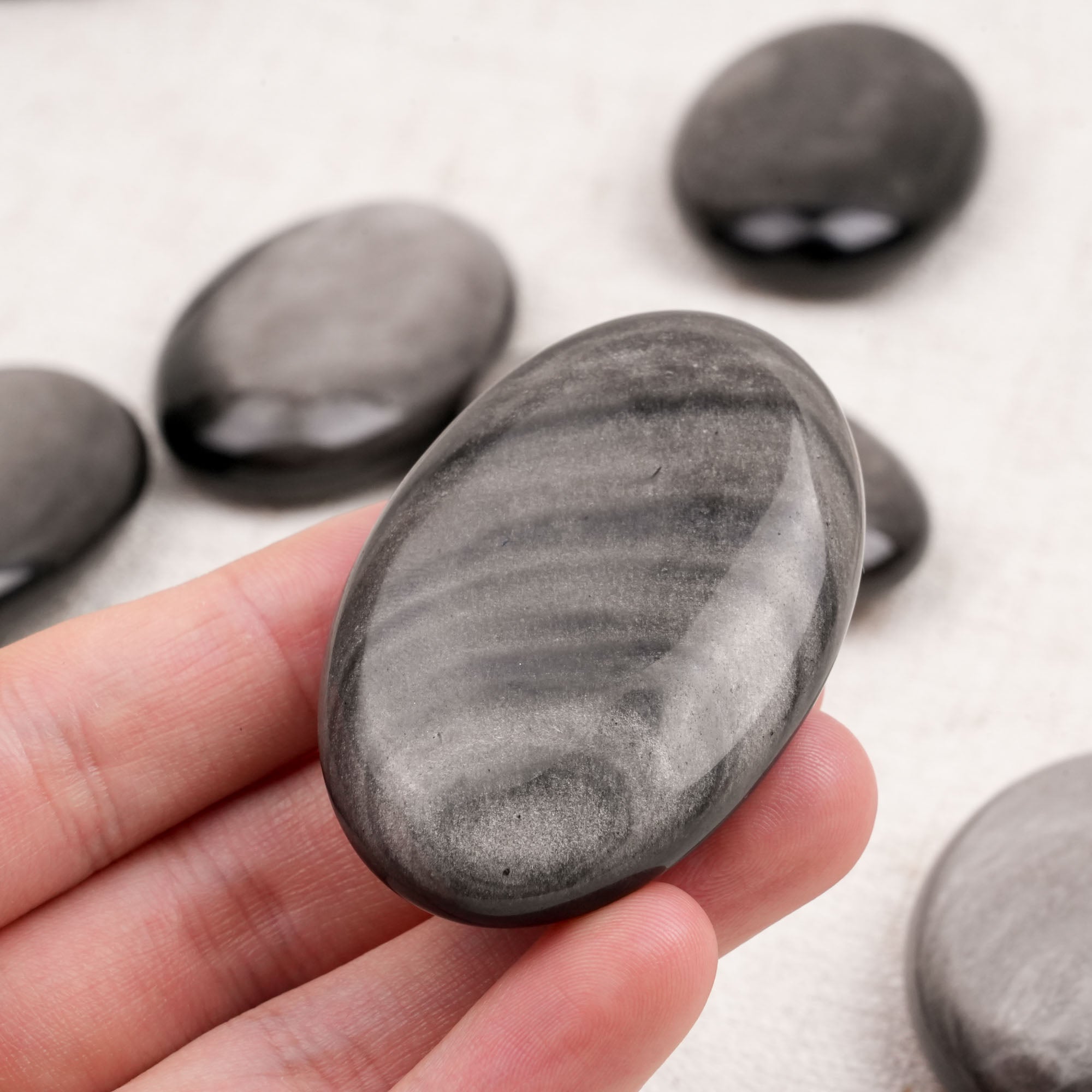 Silver Obsidian Palm Stone