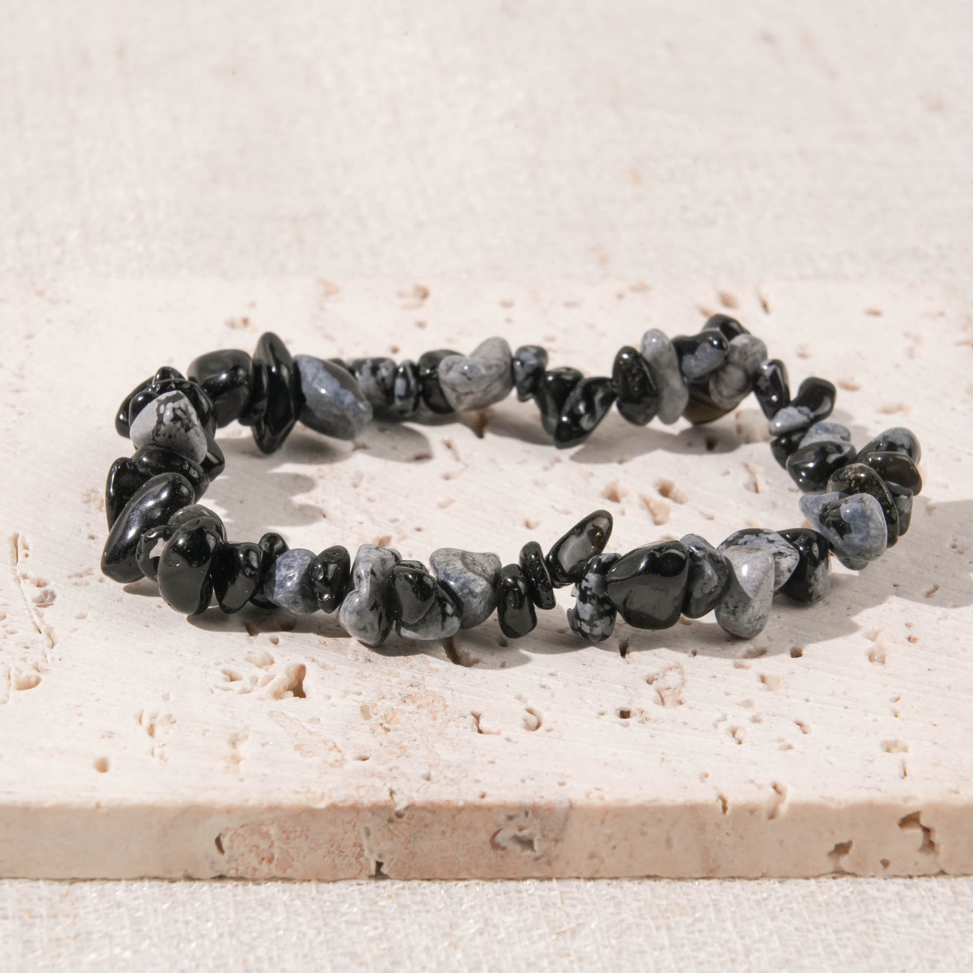 Snowflake Obsidian Chip Bracelet