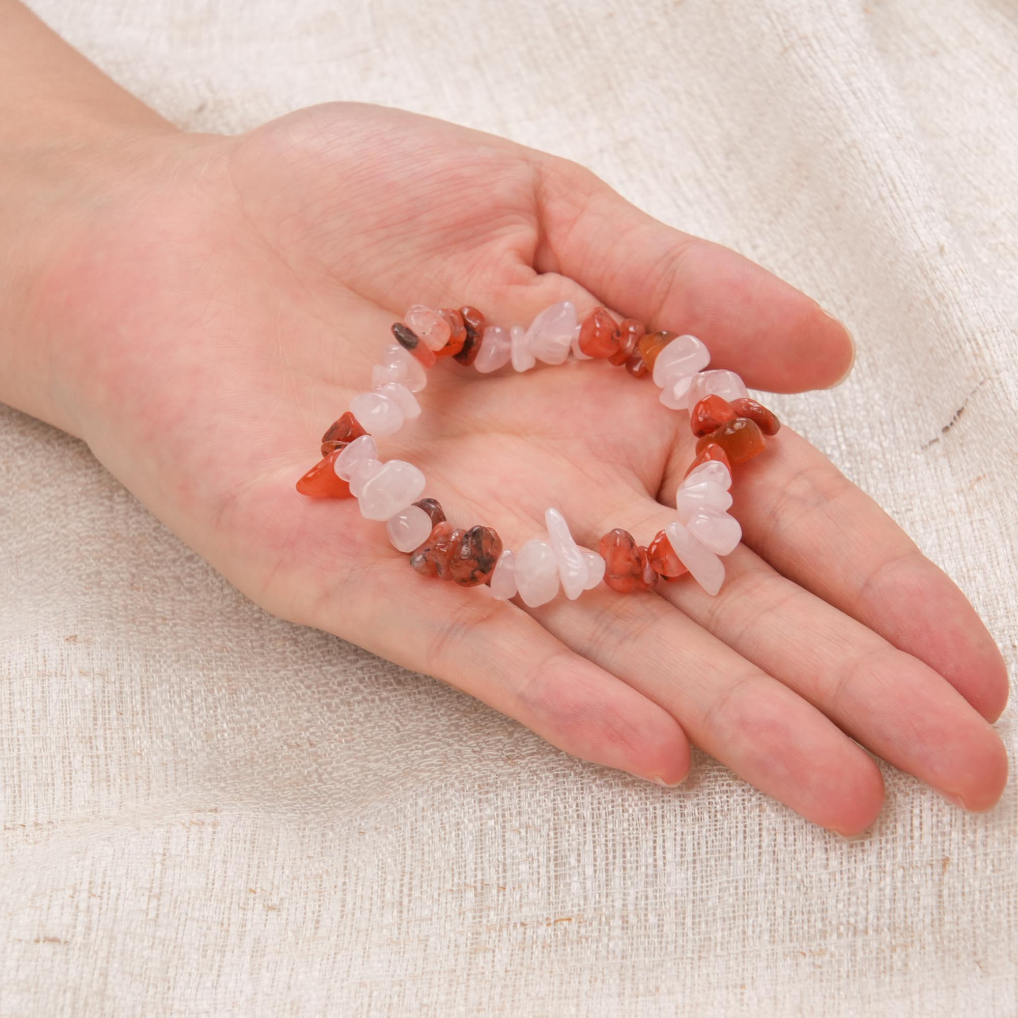 Carnelian and Rose Quartz Chip Bracelet