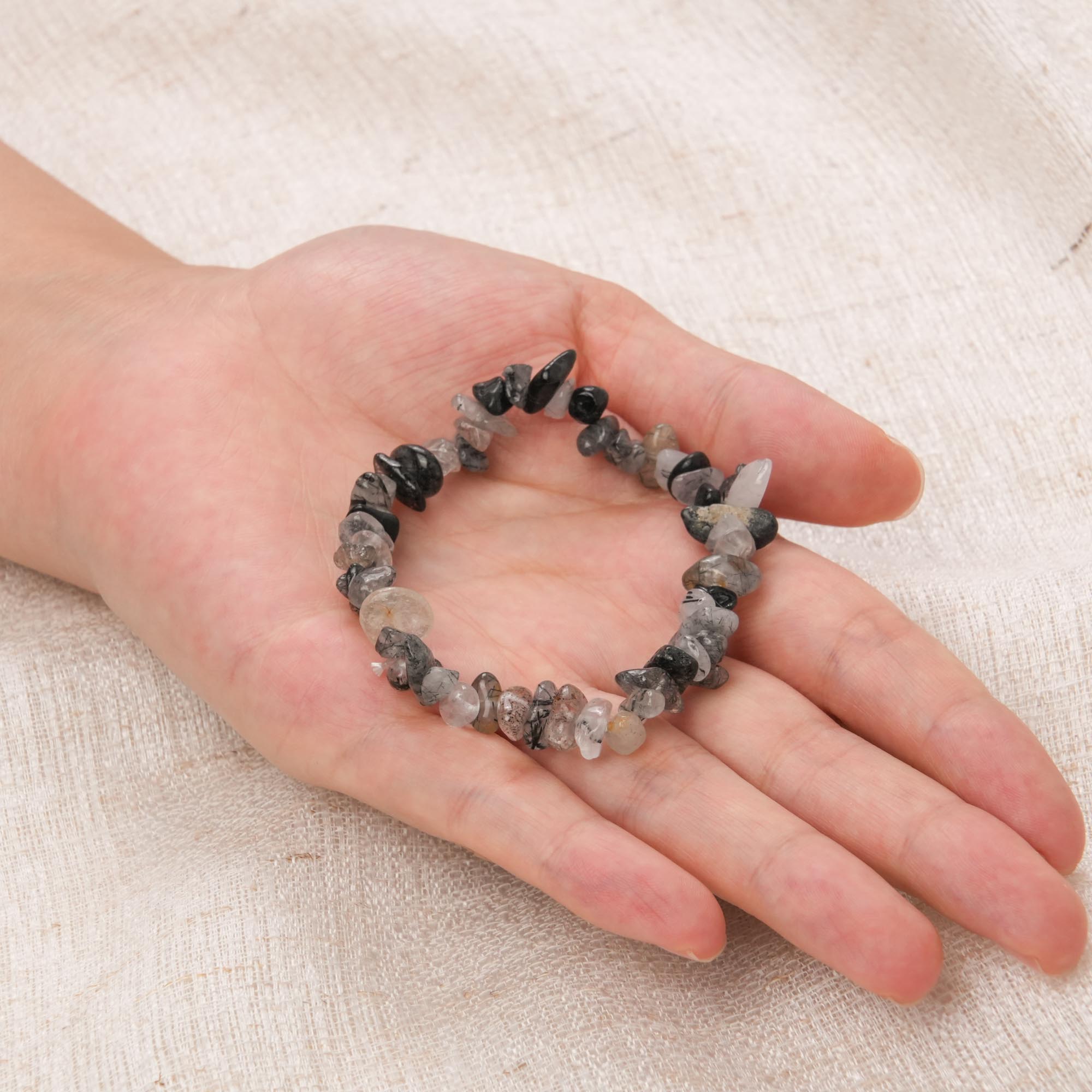 Black Rutiled Quartz Chip Bracelet