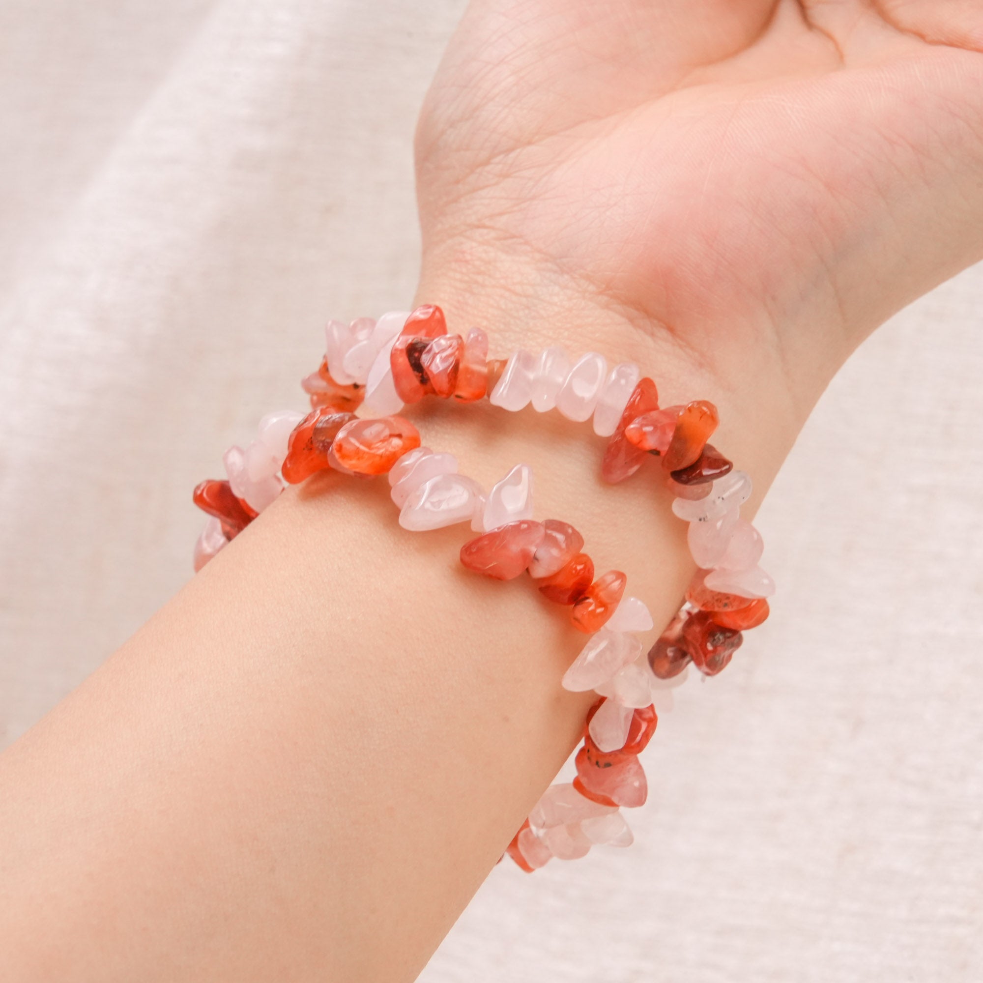 Carnelian and Rose Quartz Chip Bracelet