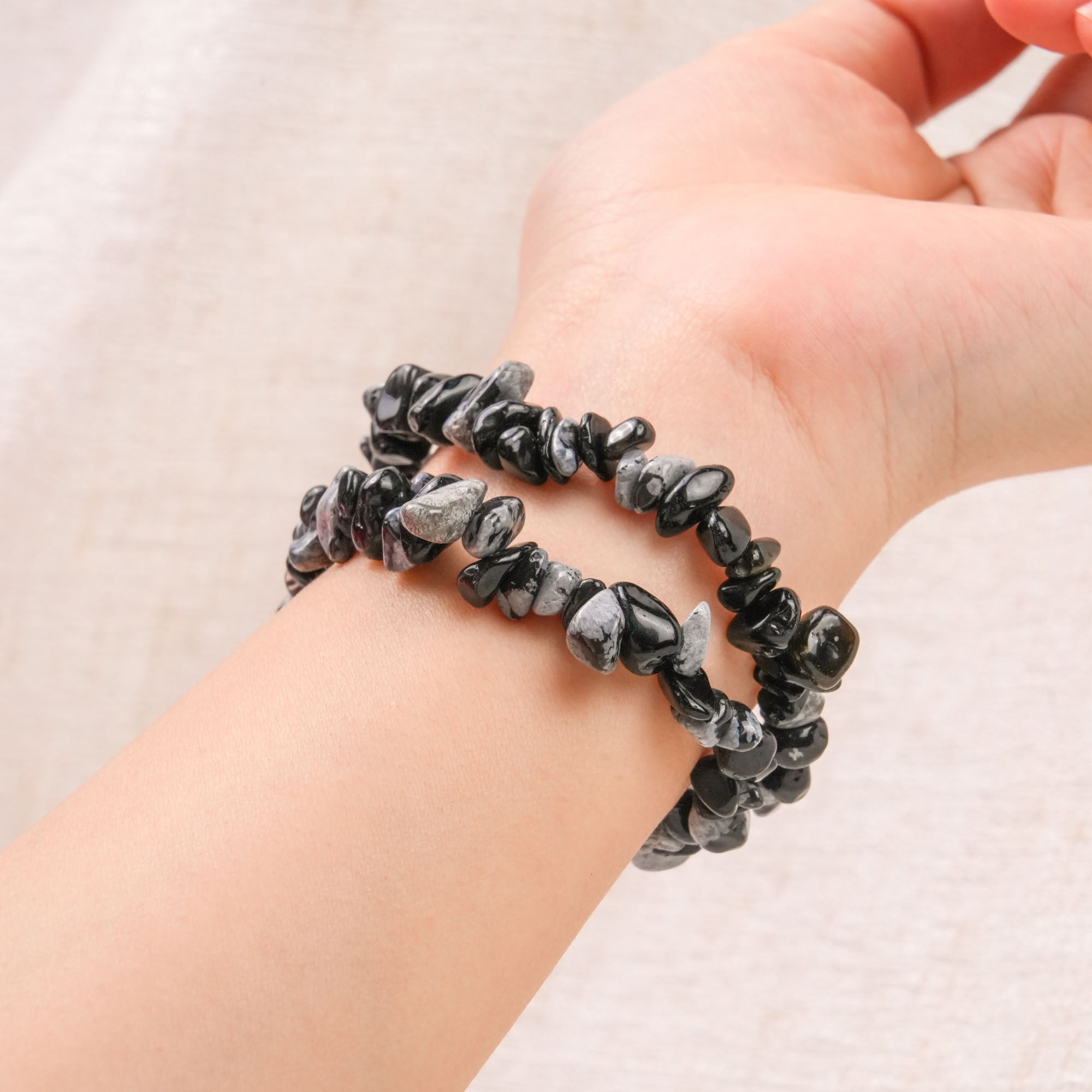 Snowflake Obsidian Chip Bracelet