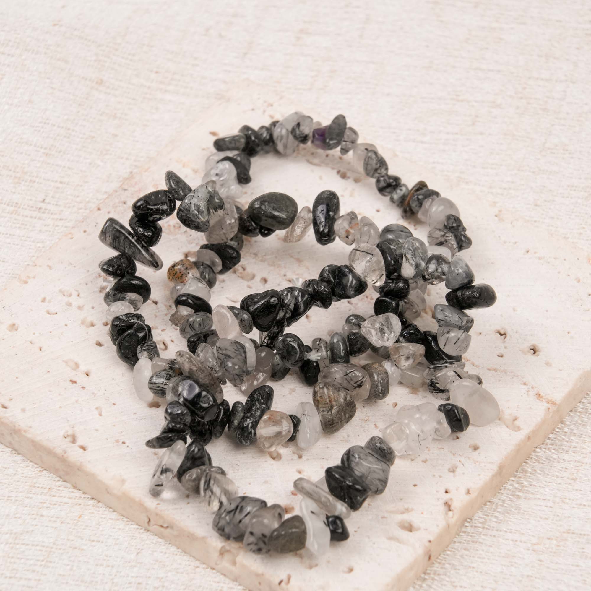 Black Rutiled Quartz Chip Bracelet