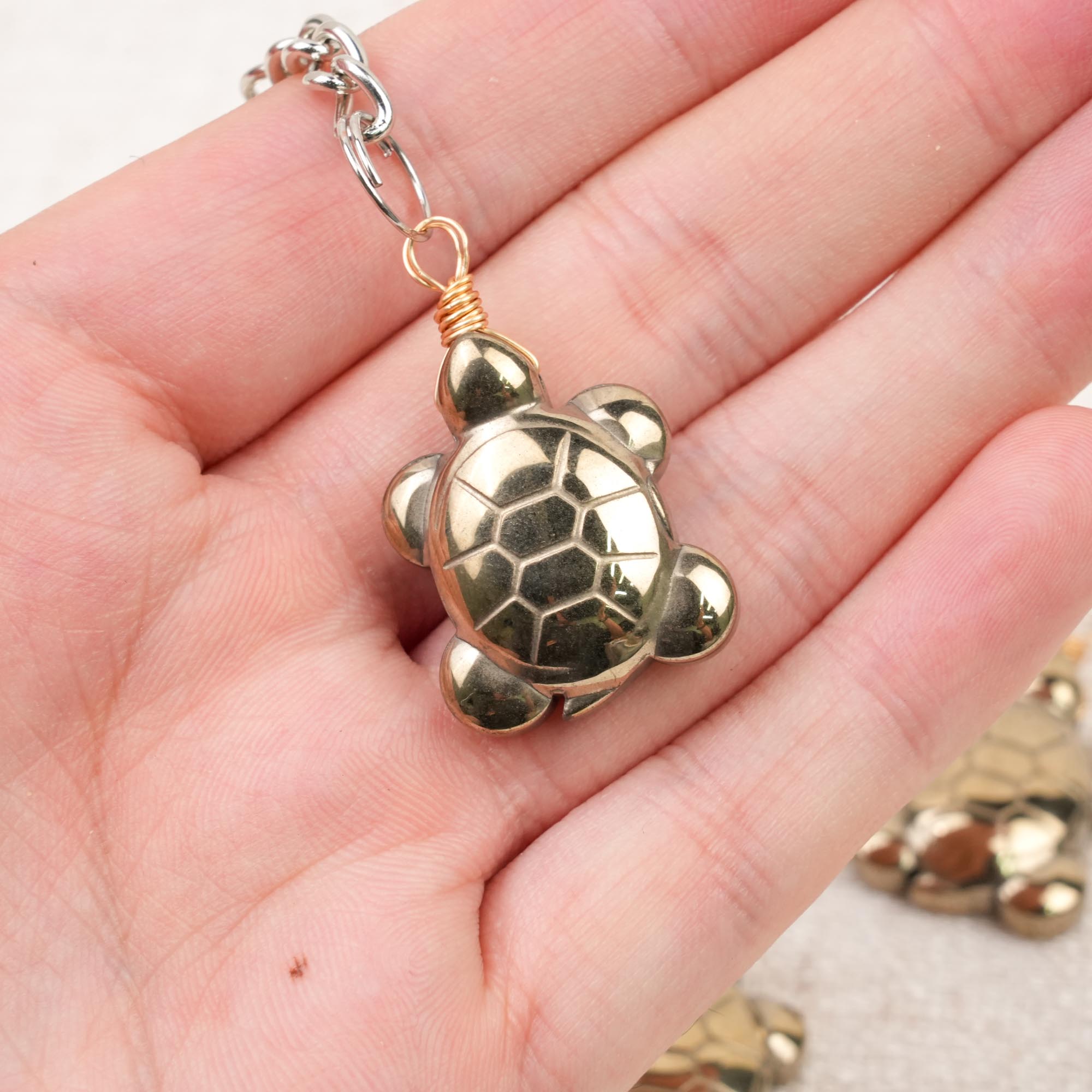 Pyrite Turtle Keychain