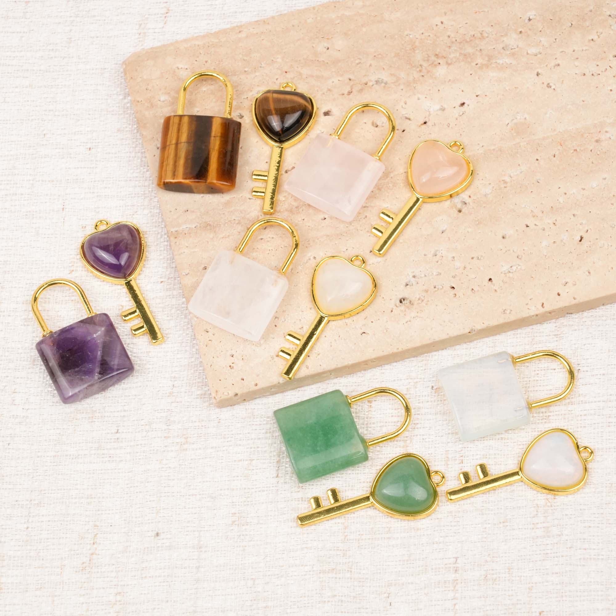 Crystal Heart Key Lock Pendant Set