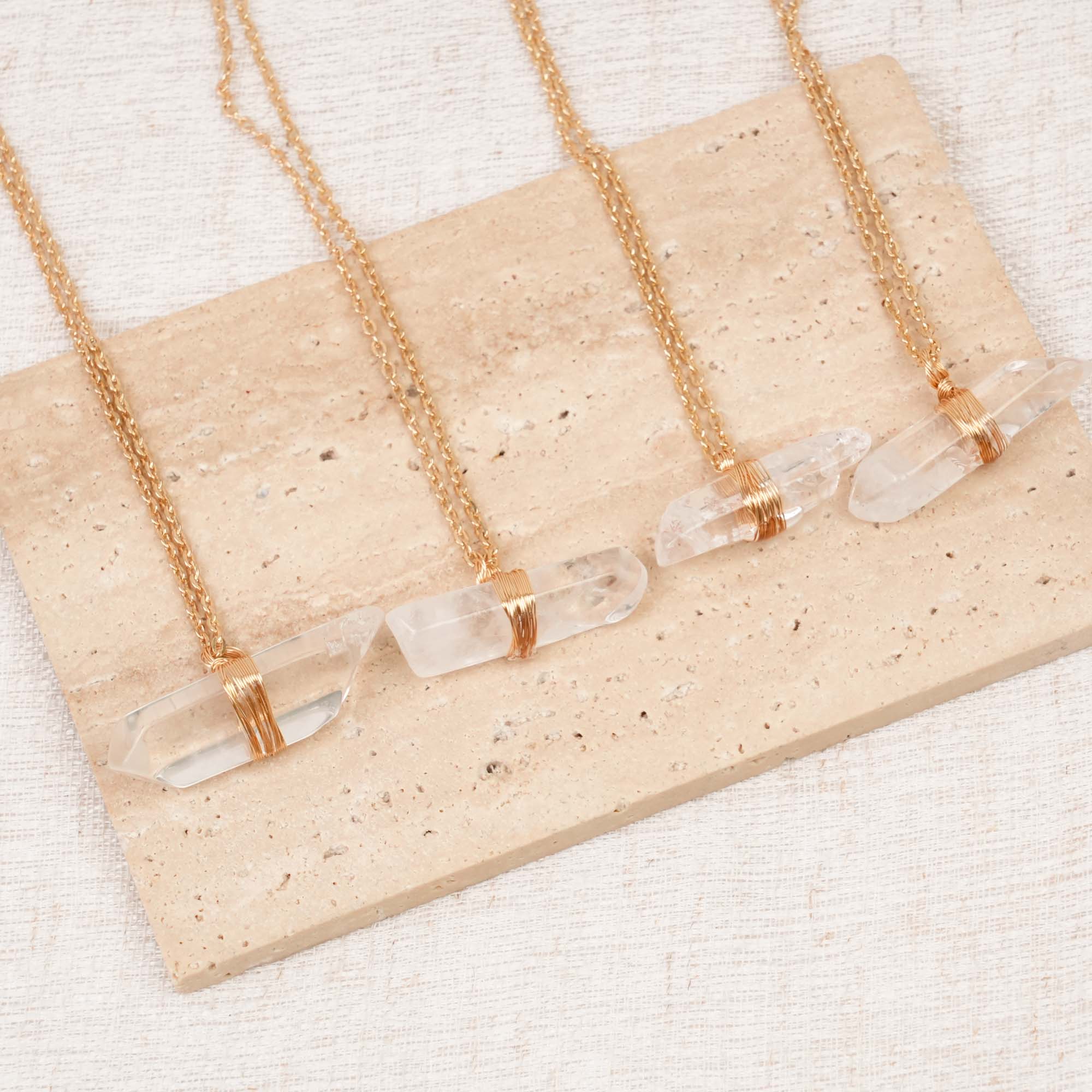 Clear Quartz Column Pendant Necklace