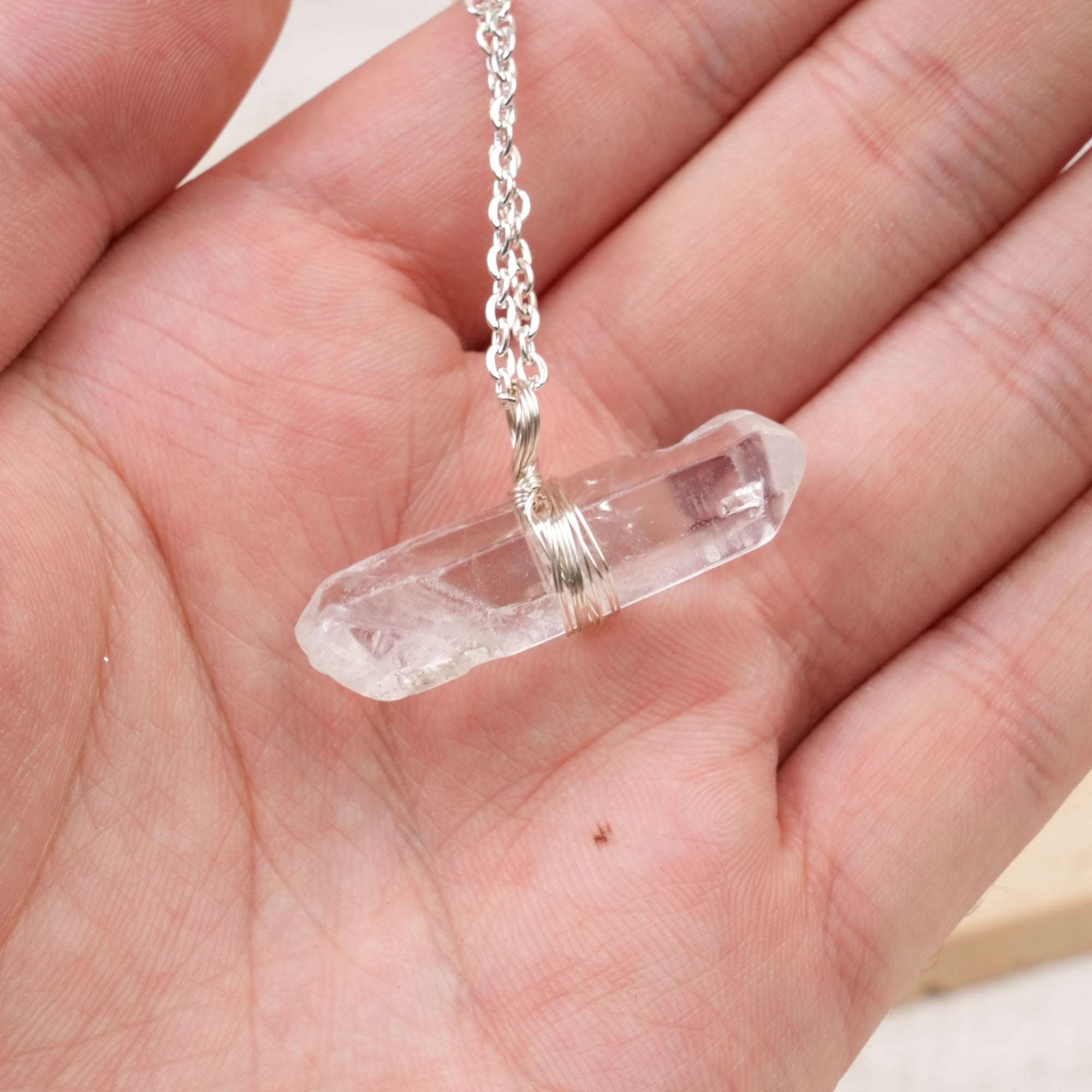 Clear Quartz Column Pendant Necklace