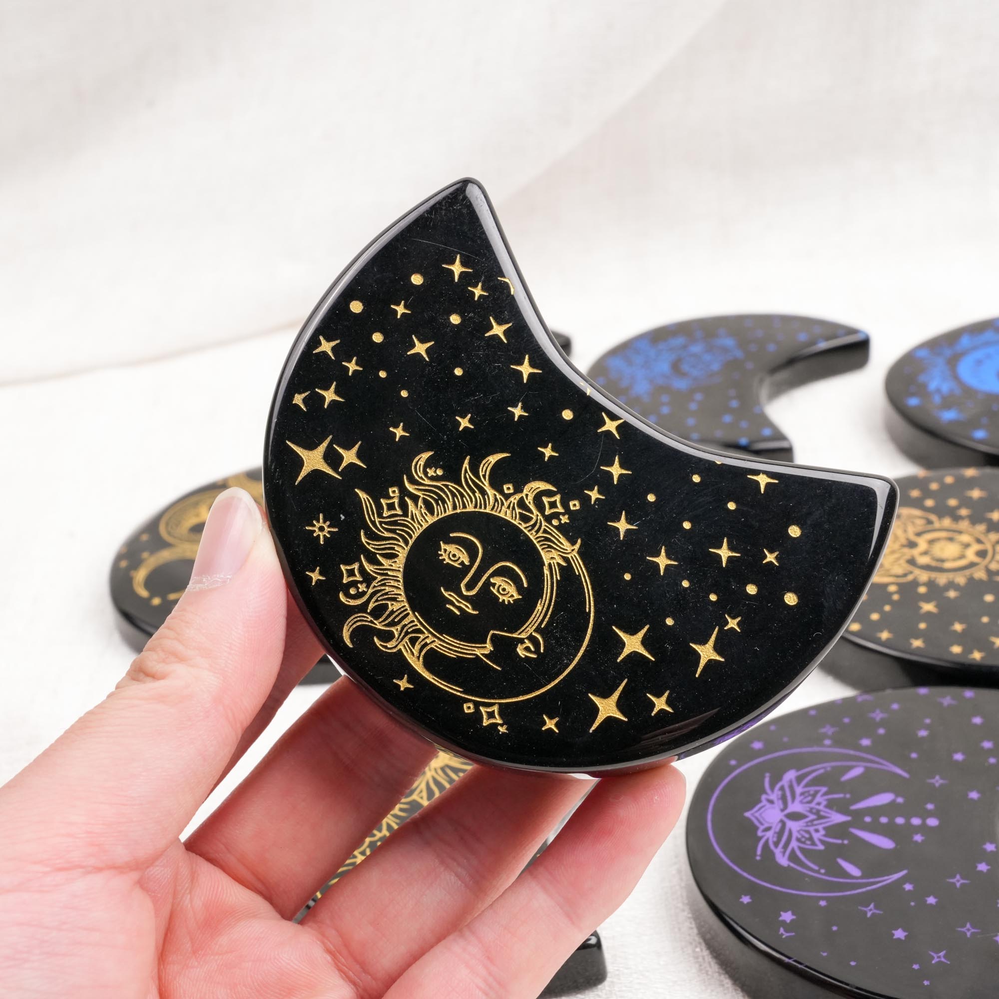 Black Obsidian Moon Carving