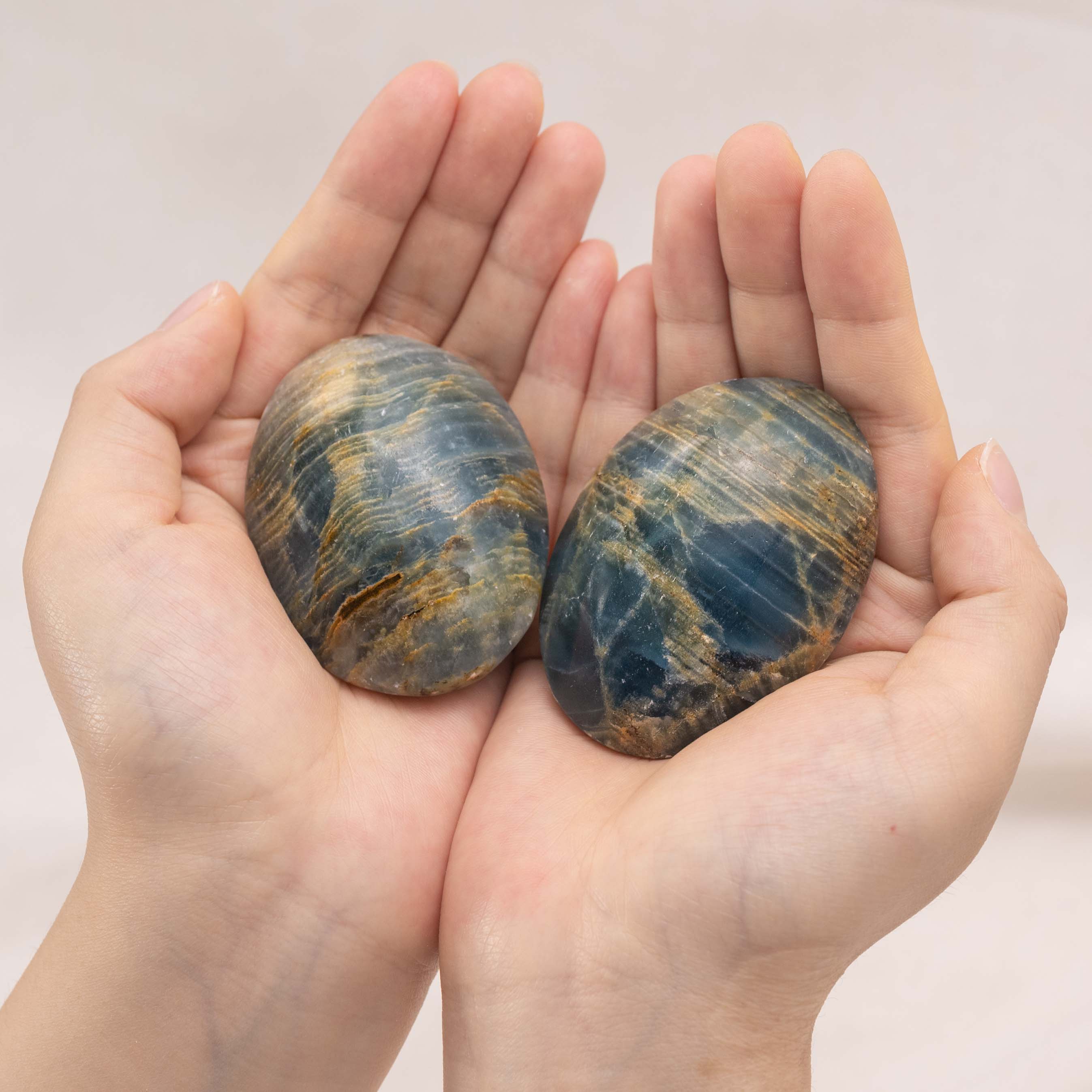 Natural Blue Onyx Palm Stone for calming and healing energy