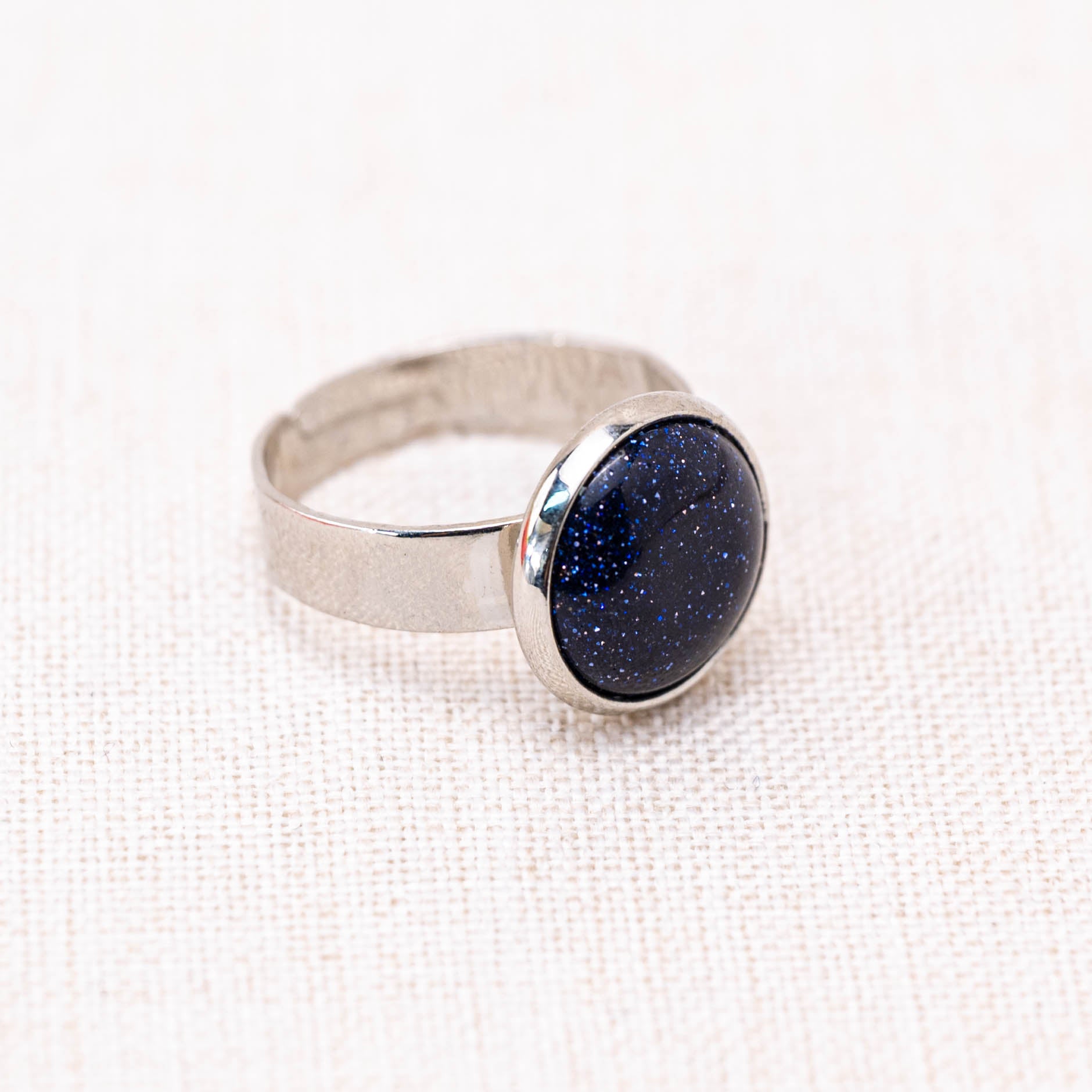Blue Sand Stone Ring with sparkling inclusions.