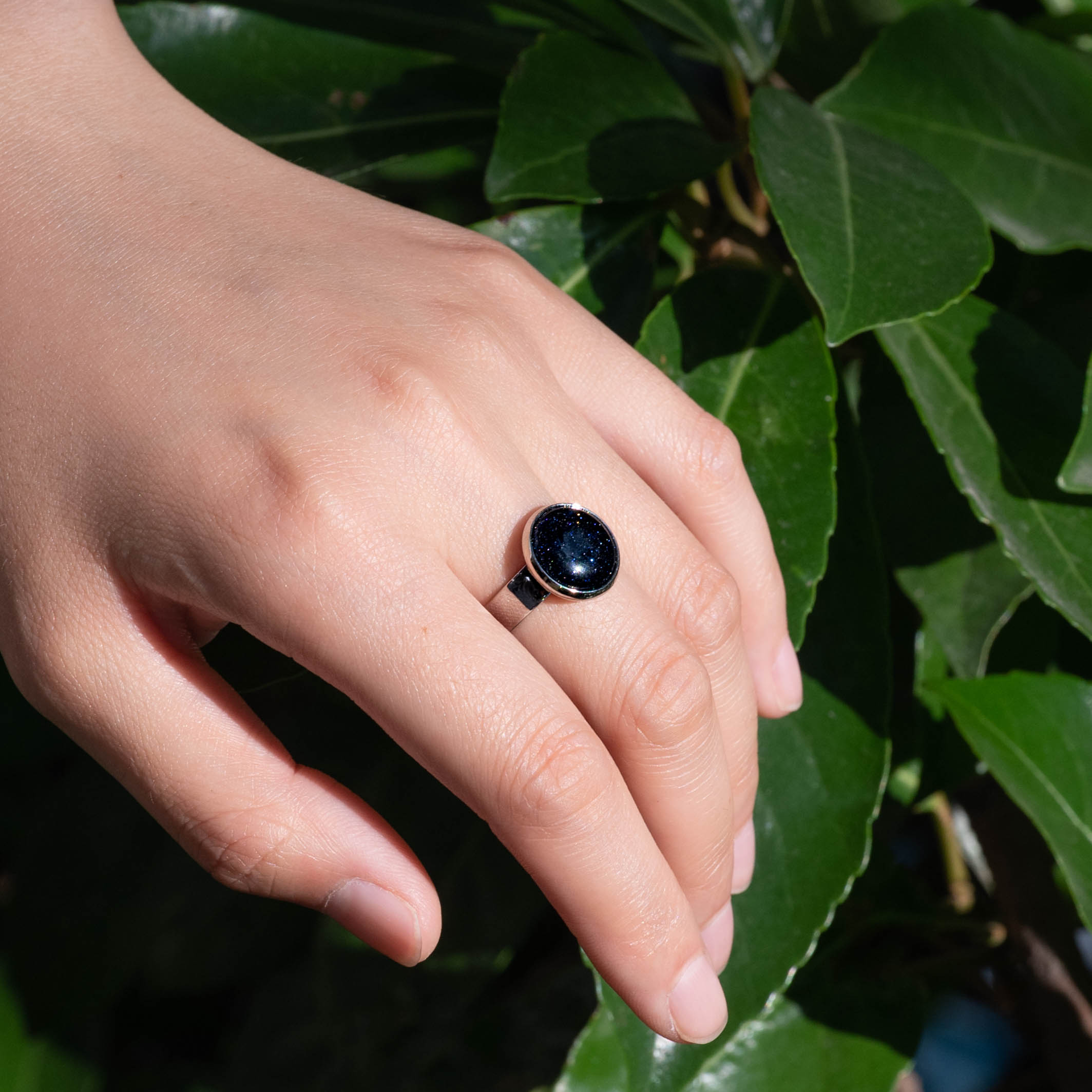 Blue Sand Stone Ring with a deep, rich color.