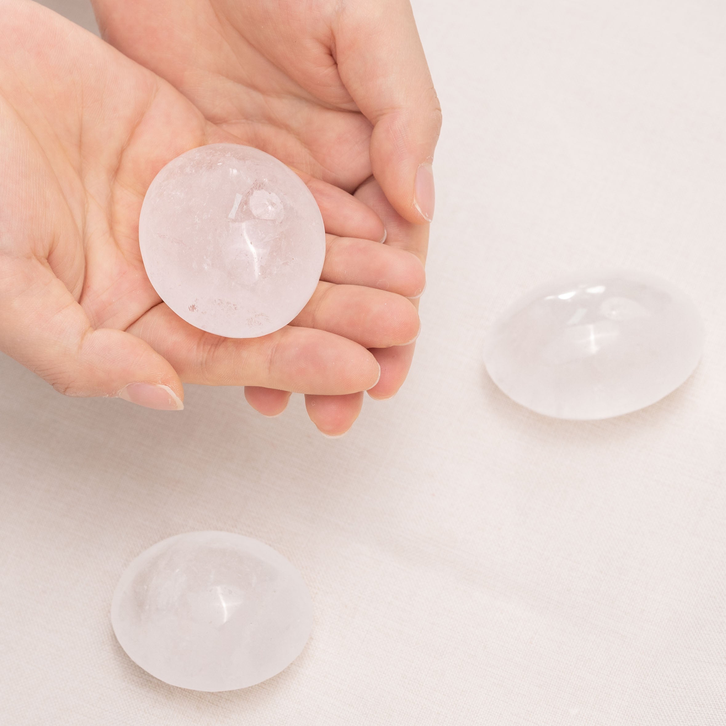 Decorative Clear Quartz Palm Stone, ideal for home decor and spiritual practices