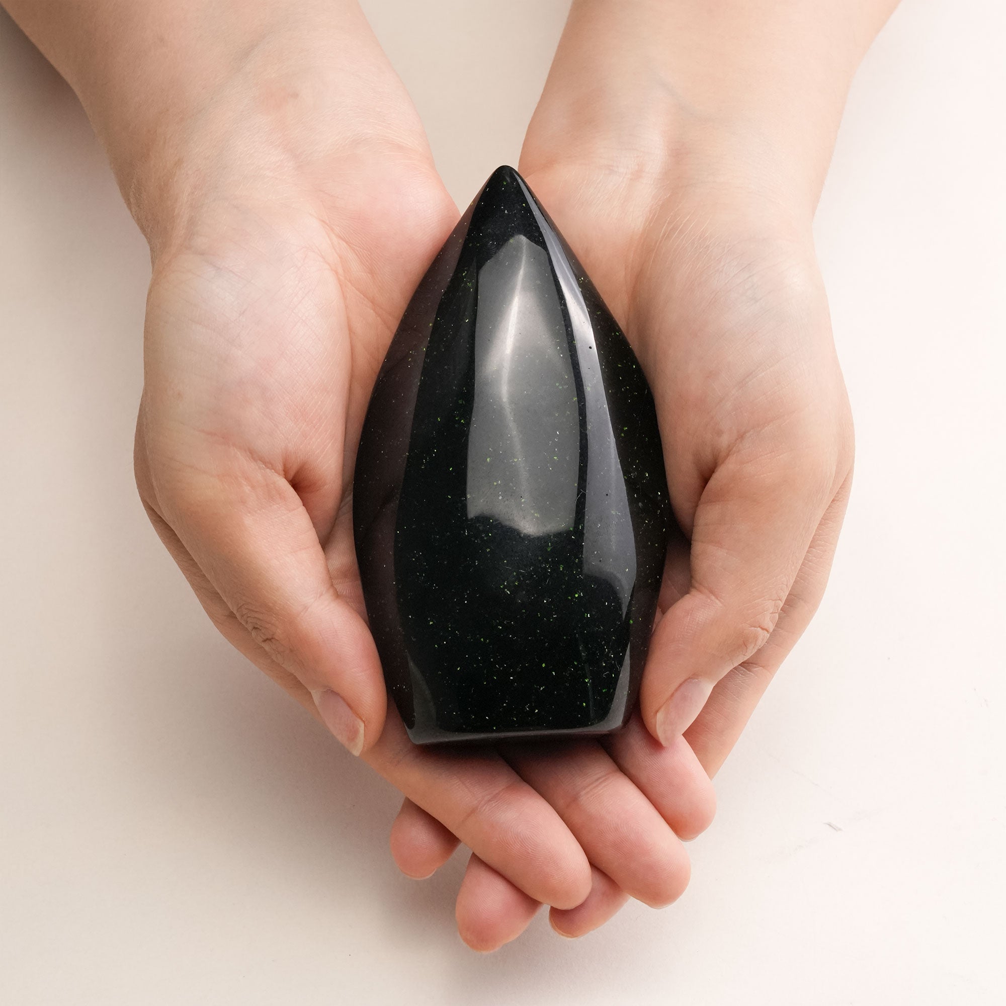 Unique Green Sand Stone Flame Freeform Crystal, ideal for meditation and energy work