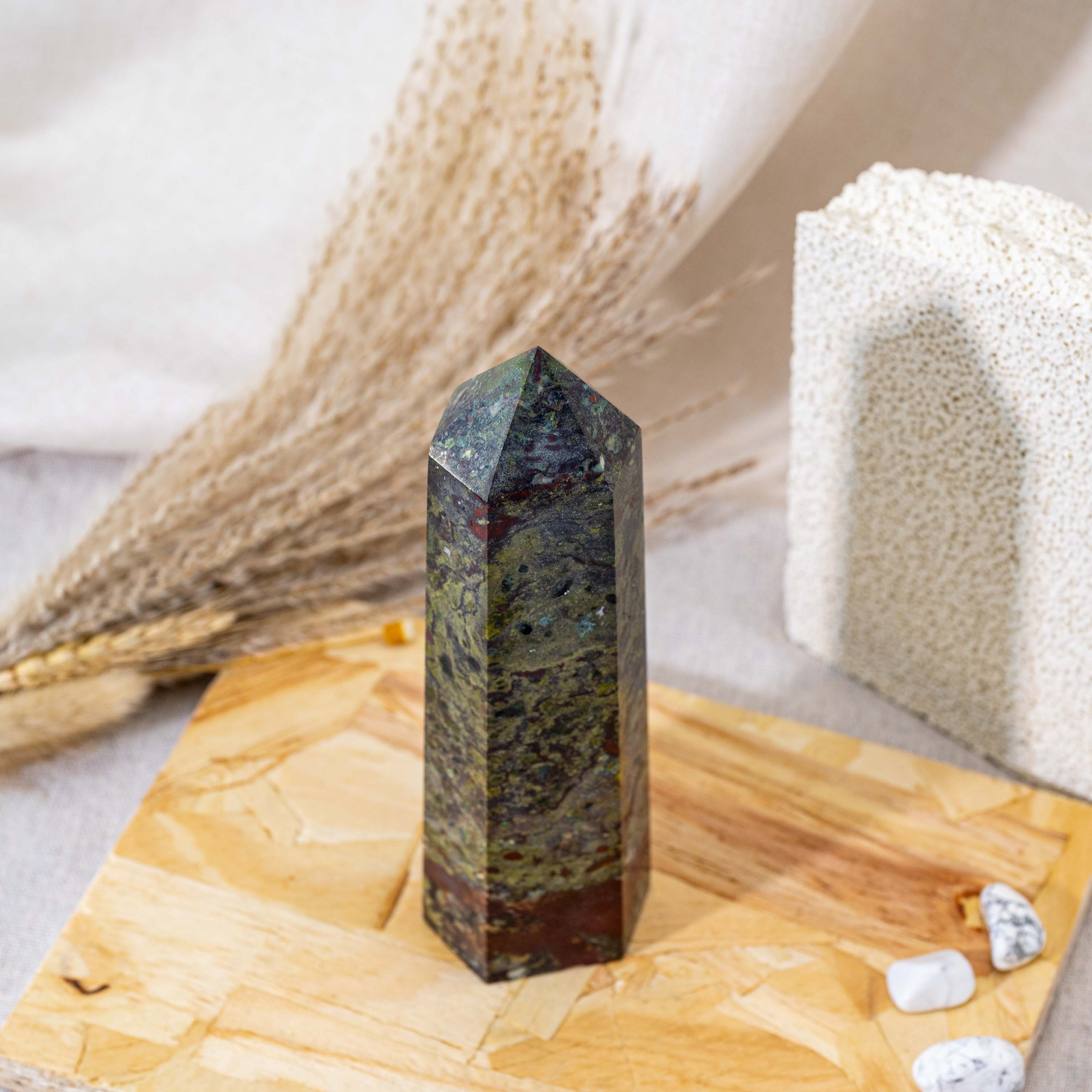 The Dragon Blood Stone Tower is ideal for enhancing spiritual growth and deepening one’s connection to the Earth