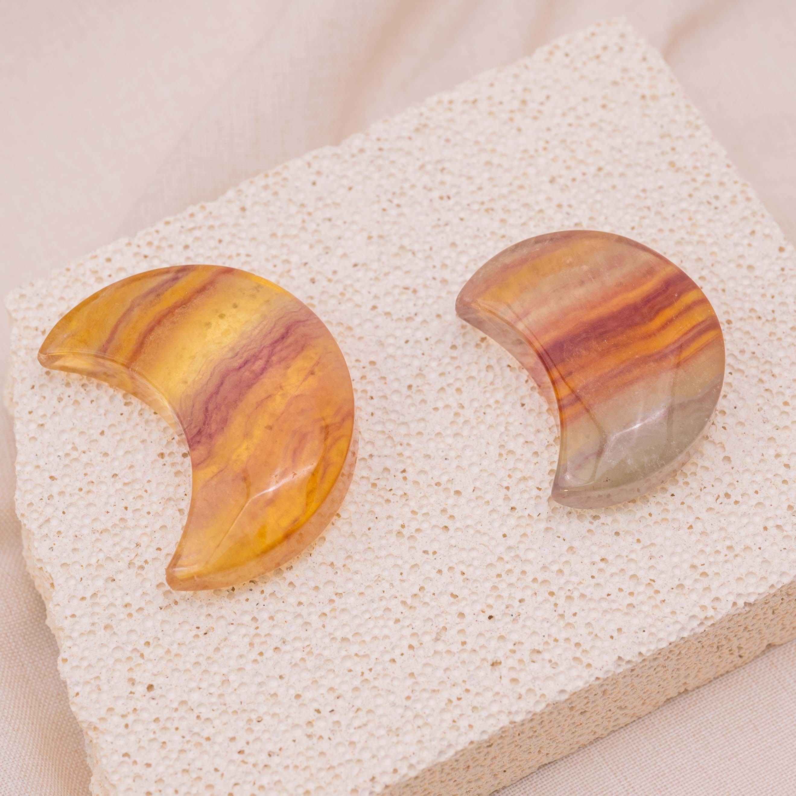 Close-up of Candy Fluorite Moon Palm Stone