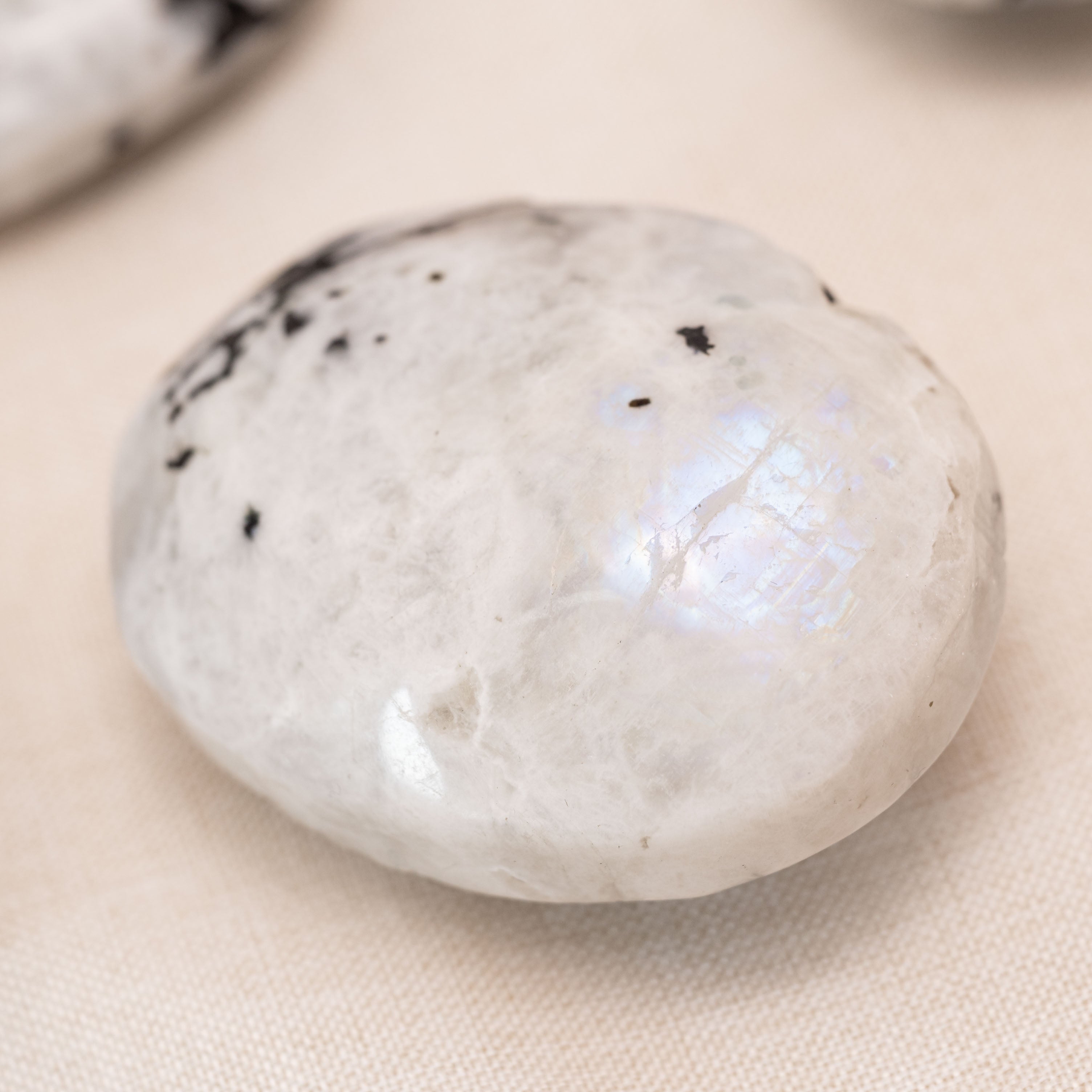 Rainbow Moonstone Palm Stone with iridescent flashes and natural beauty
