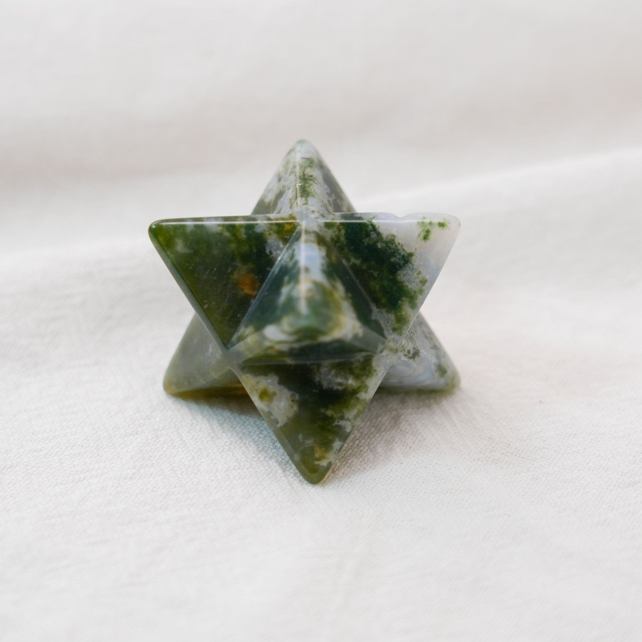 Grounding Moss Agate Merkaba for daily use, promoting peace and harmony