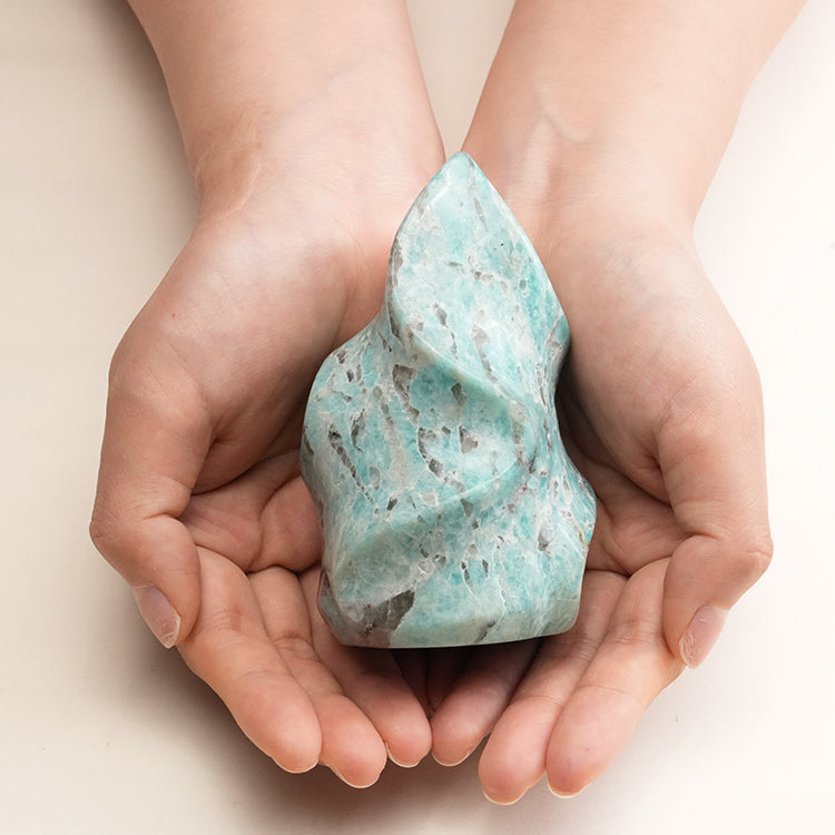 Beautiful Smoky Quartz in Amazonite Flame stone for meditation and home decor