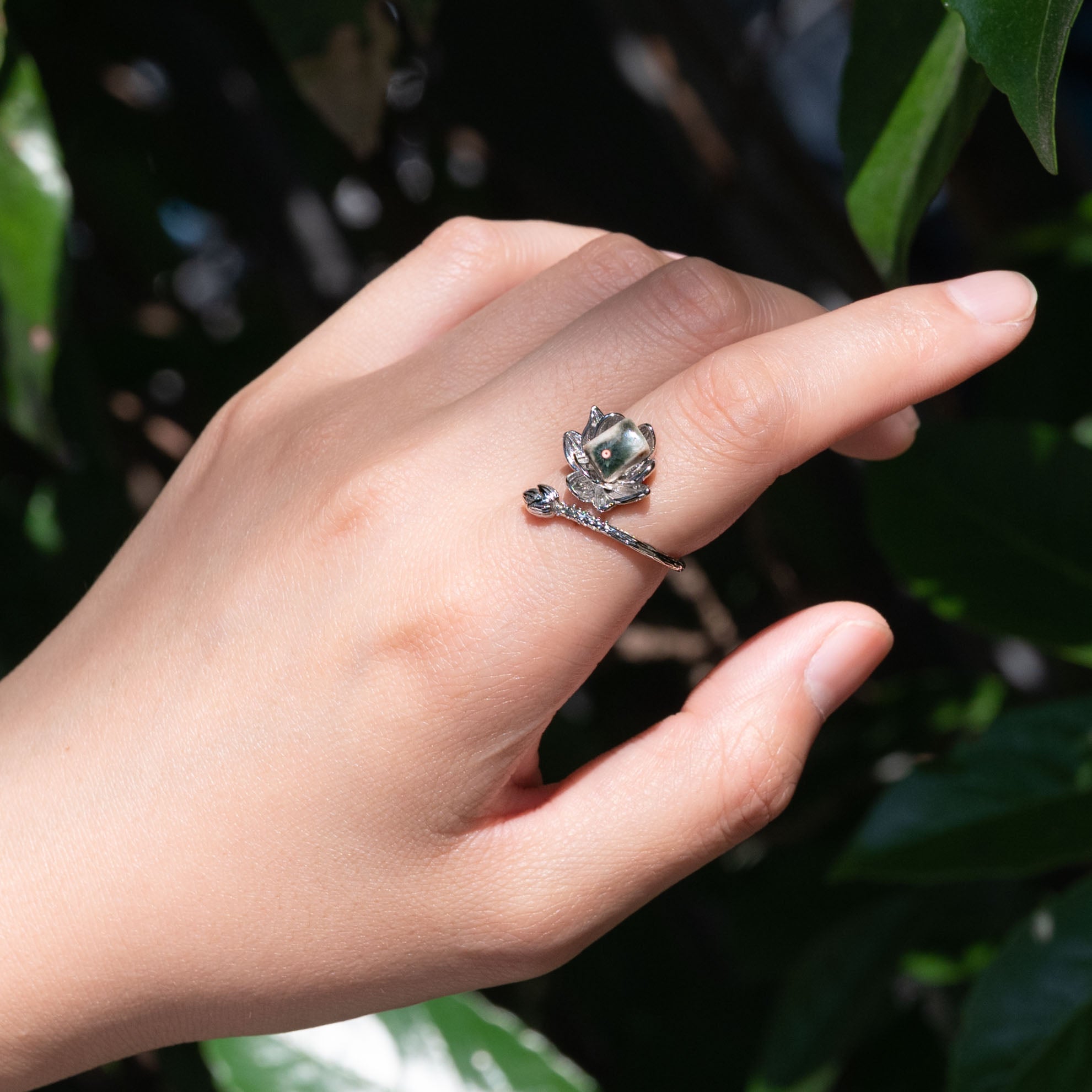 Elegant Ocean Jasper Lotus Ring, perfect for any occasion.