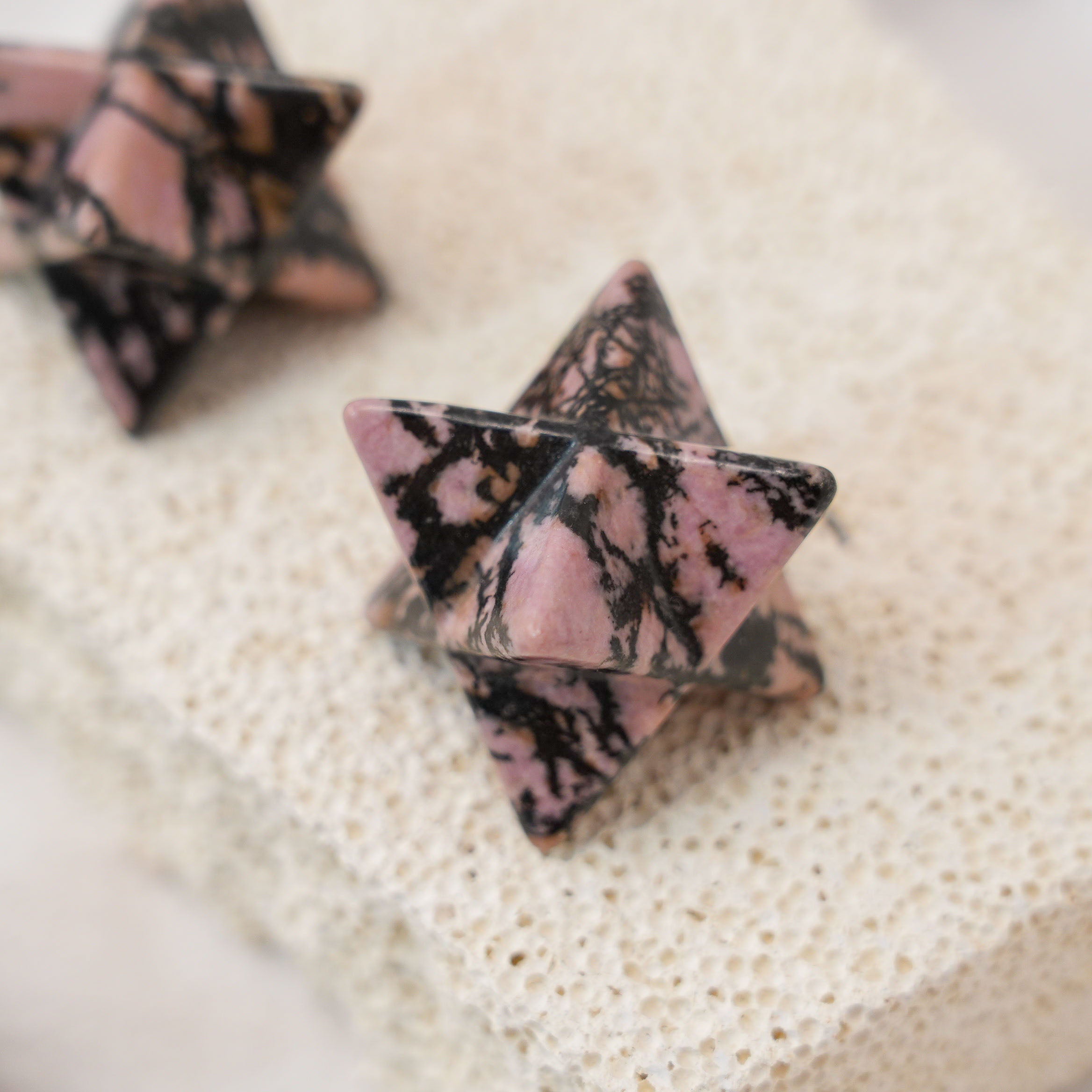 Exquisite and elegant Rhodonite Merkaba octagonal star