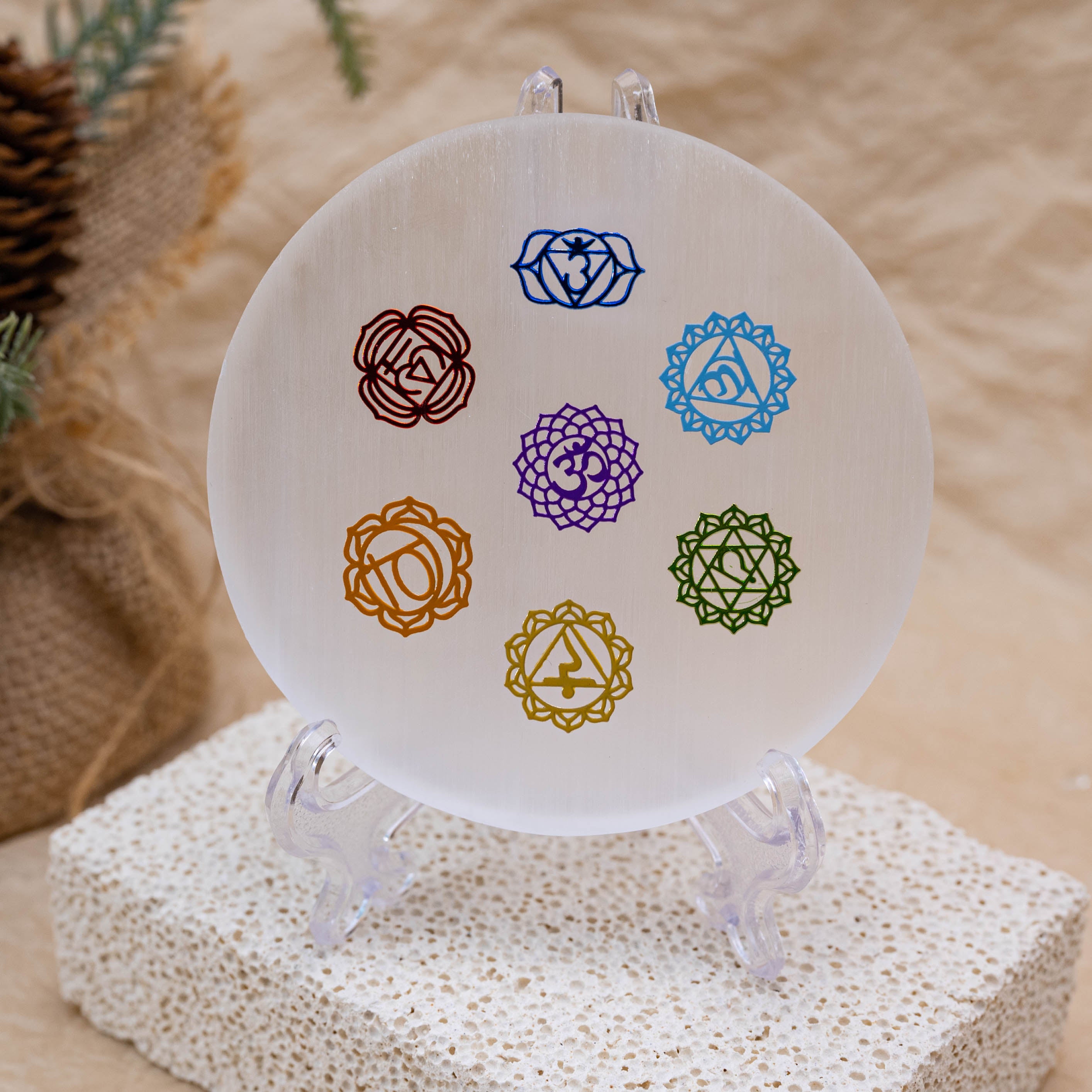 Selenite 7 Chakra Charging Plate for crystals