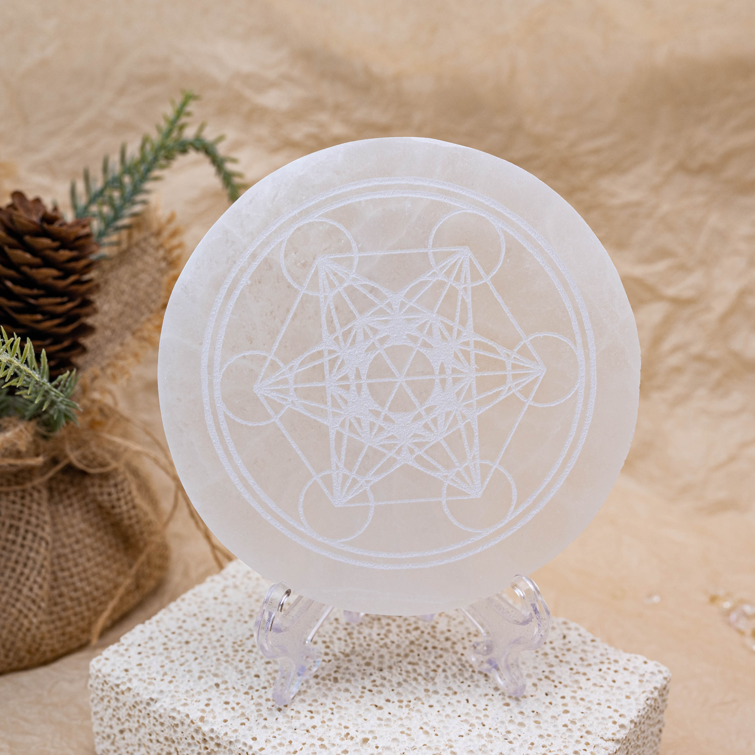 Selenite Metatron Cube Charging Plate for crystals