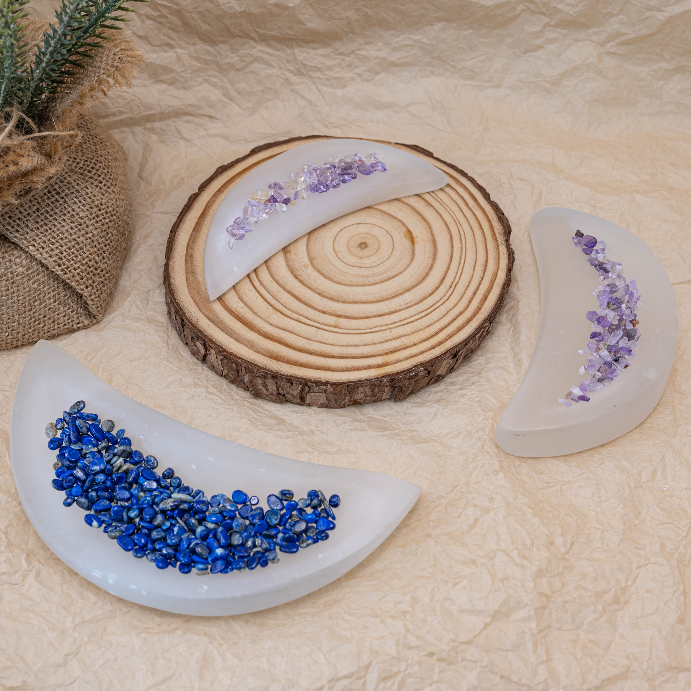 Selenite Moon Charging Bowl for crystals