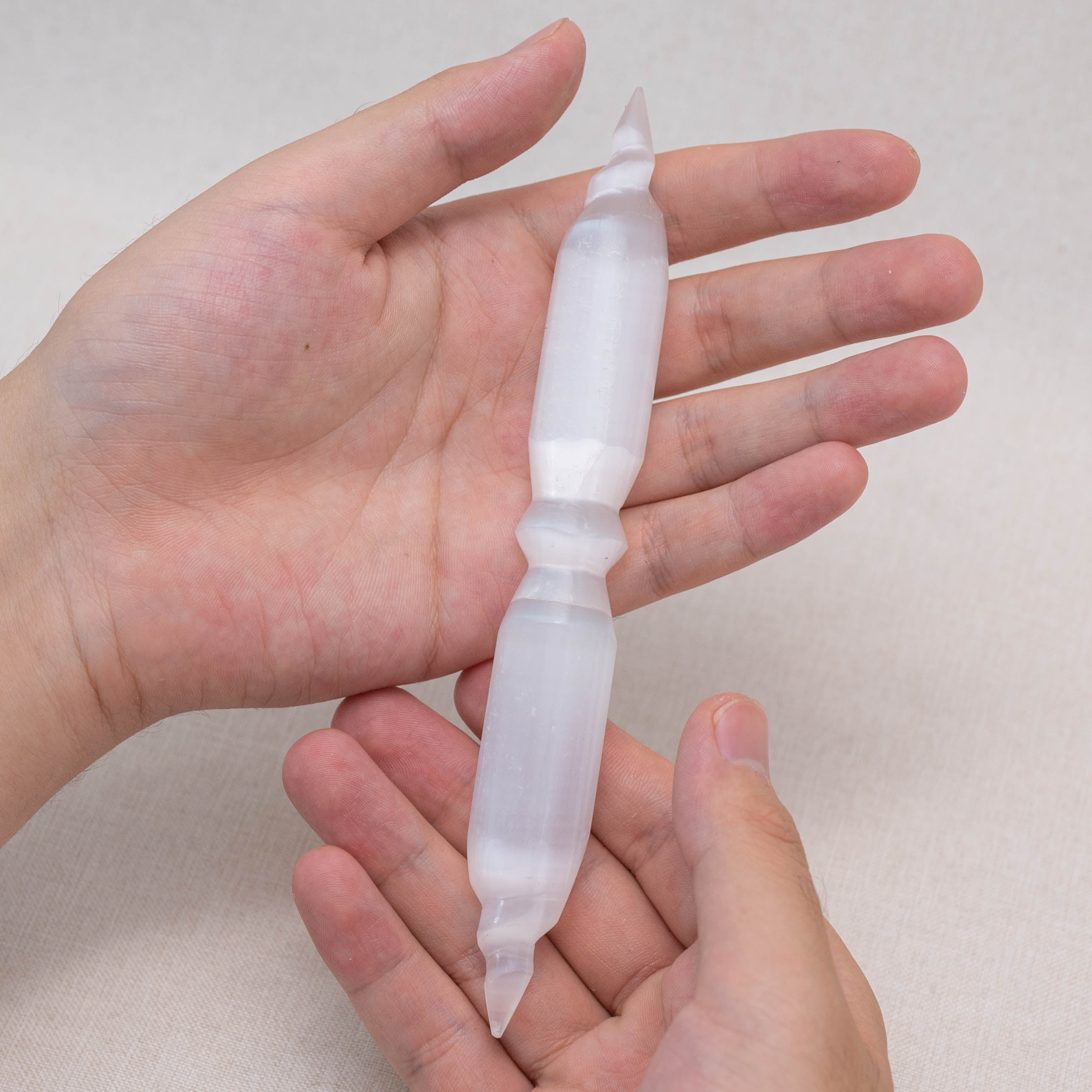 Double Point Selenite Spiral Wand
