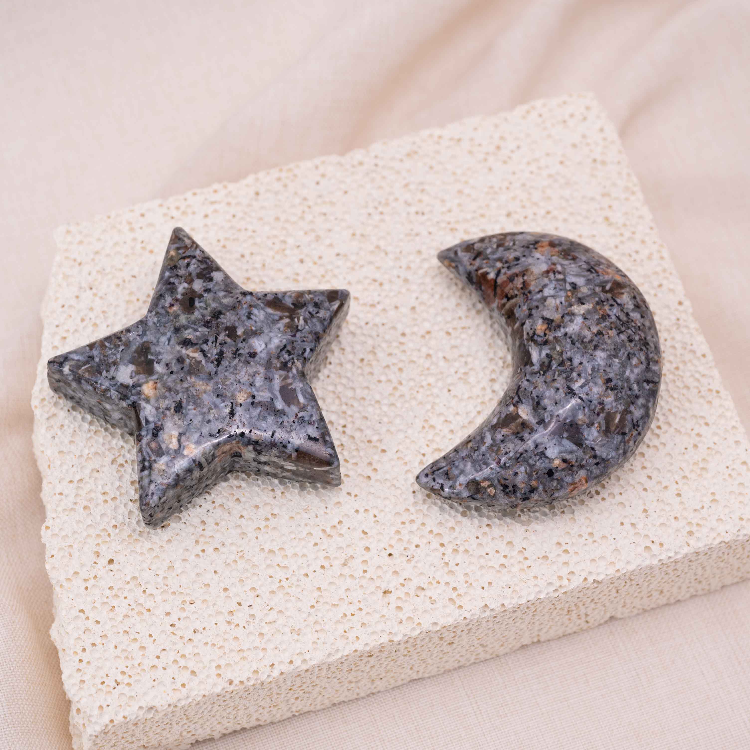 Close-up of Yooperlite Star/Moon Palm Stone